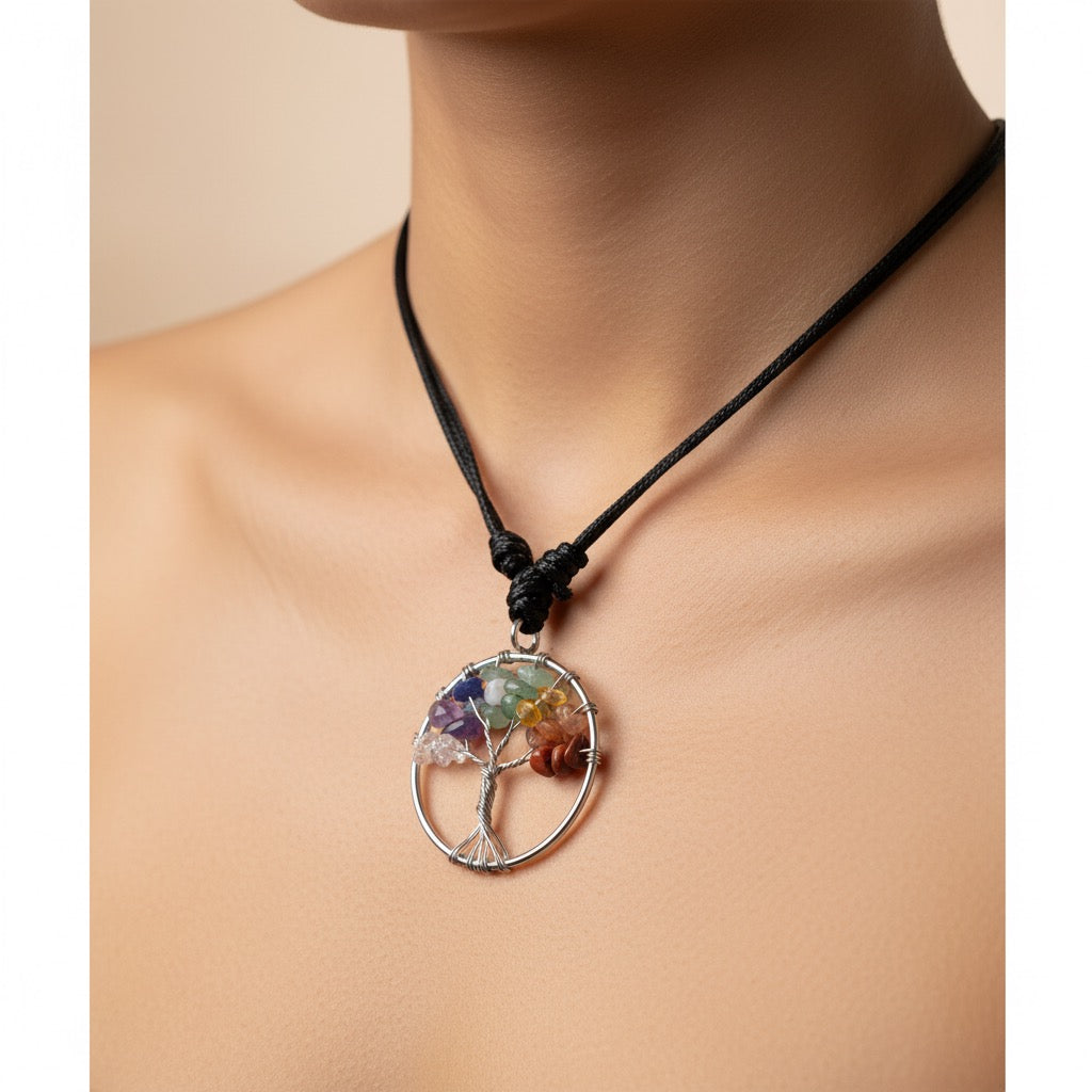 Chakra Crystals Tree Of Life Necklaces.