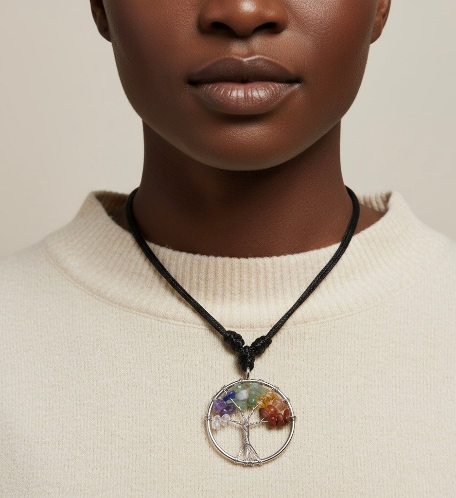 Chakra Crystals Tree Of Life Necklaces.