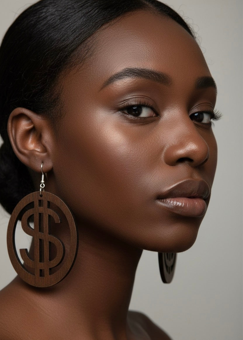 Dollar Sign Wooden Earrings