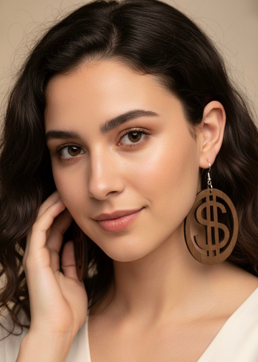 Dollar Sign Wooden Earrings