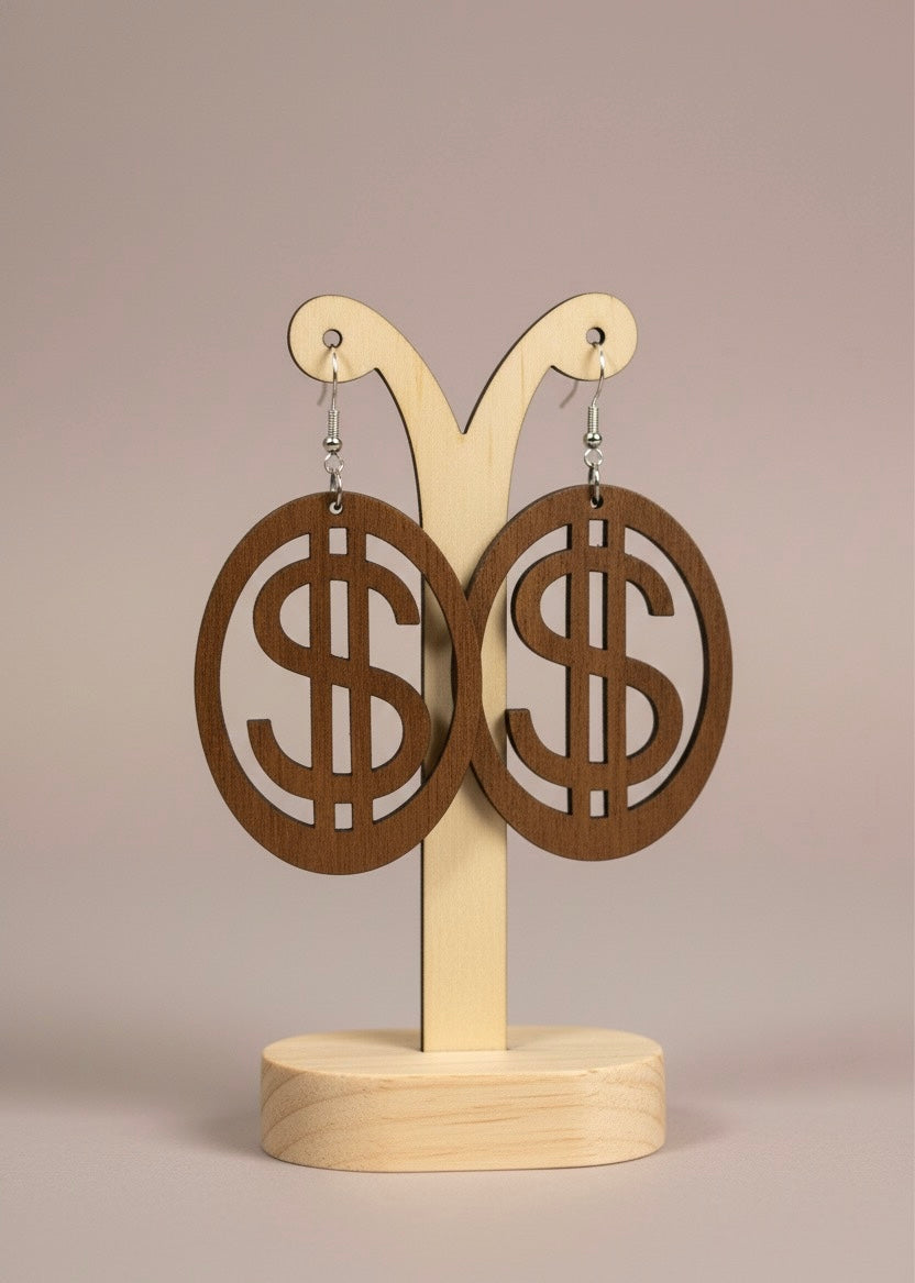 Dollar Sign Wooden Earrings