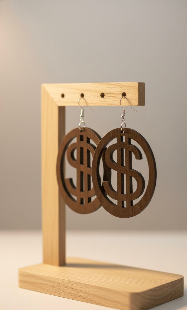 Dollar Sign Wooden Earrings