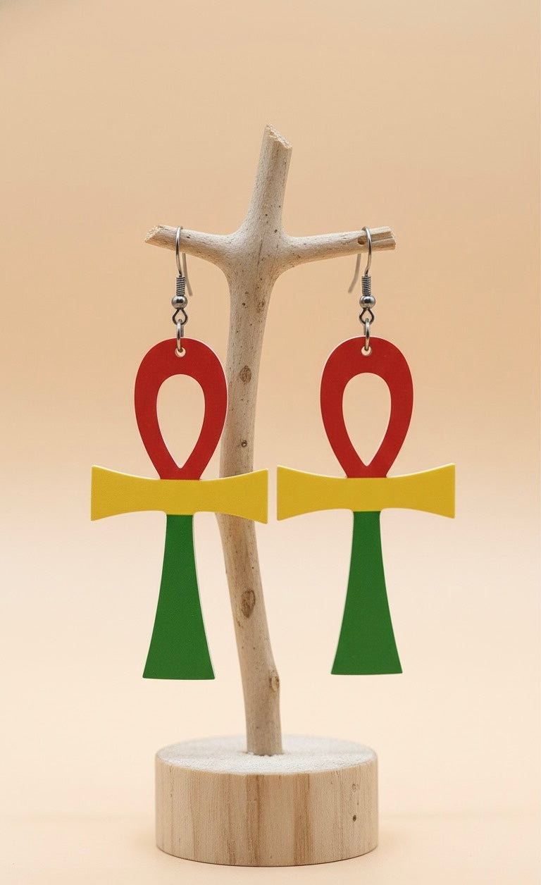 Rasta Ankh Wooden Earrings