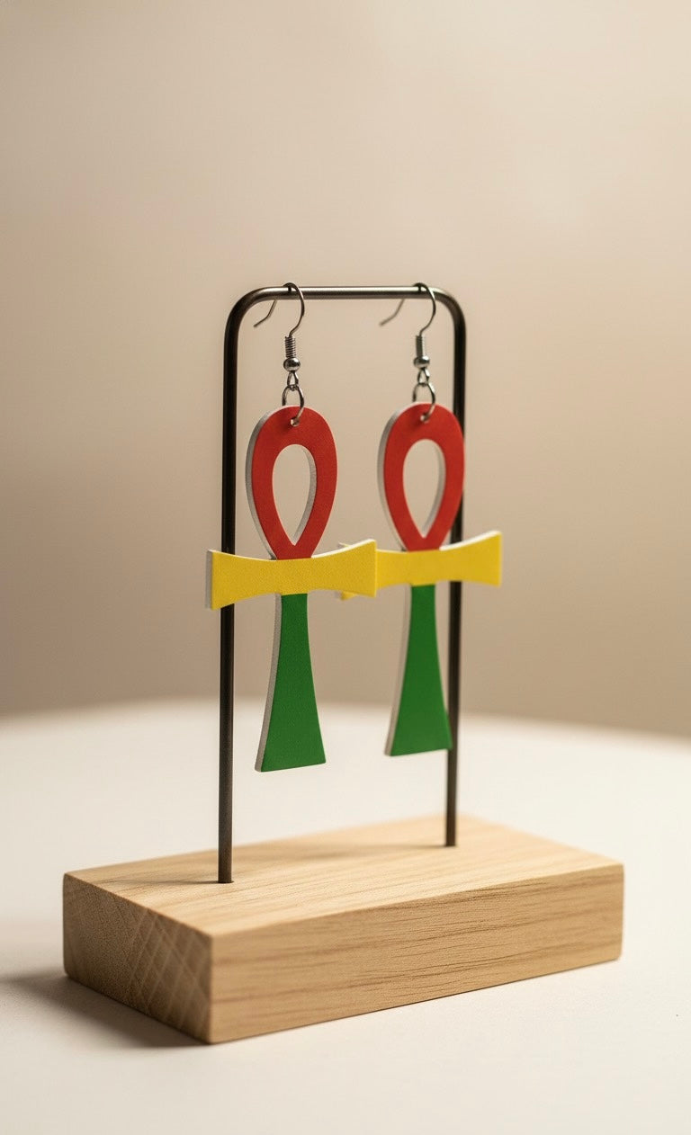 Rasta Ankh Wooden Earrings