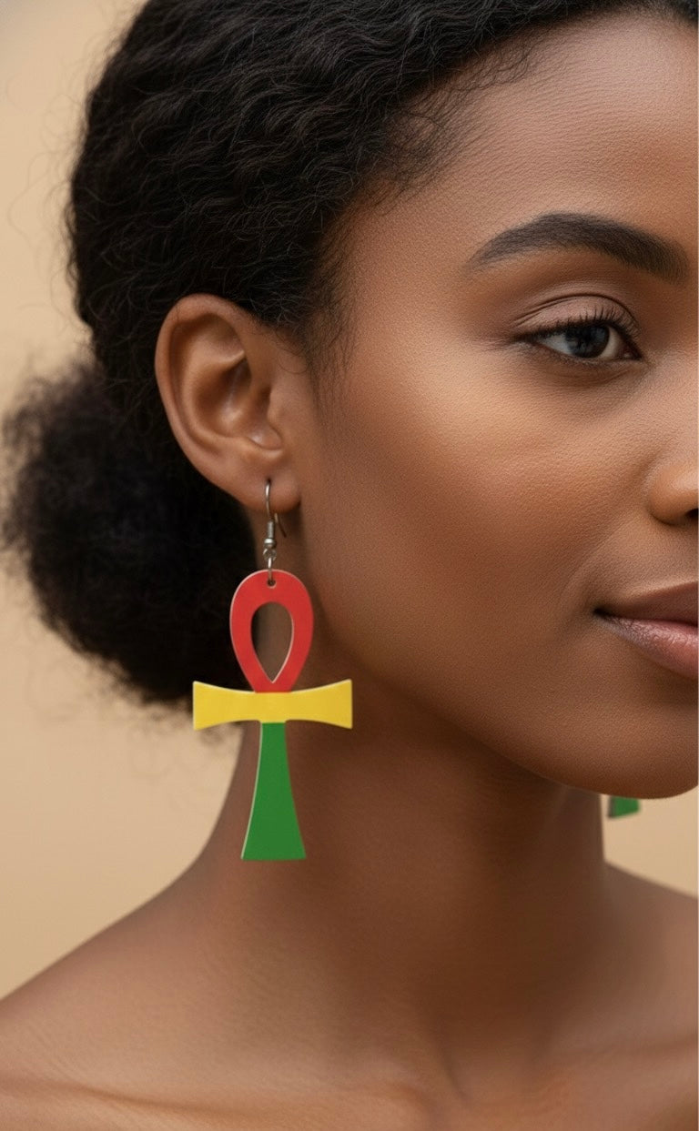 Rasta Ankh Wooden Earrings