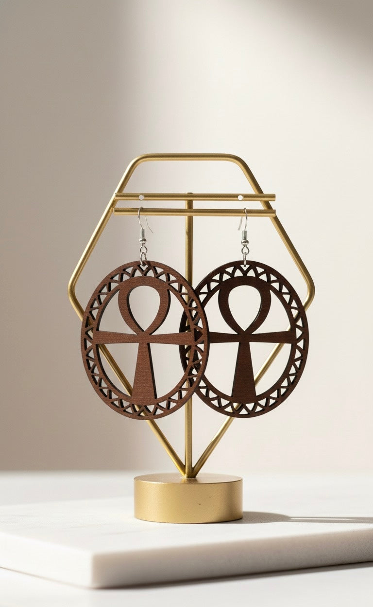 African Ankh Wooden Earrings