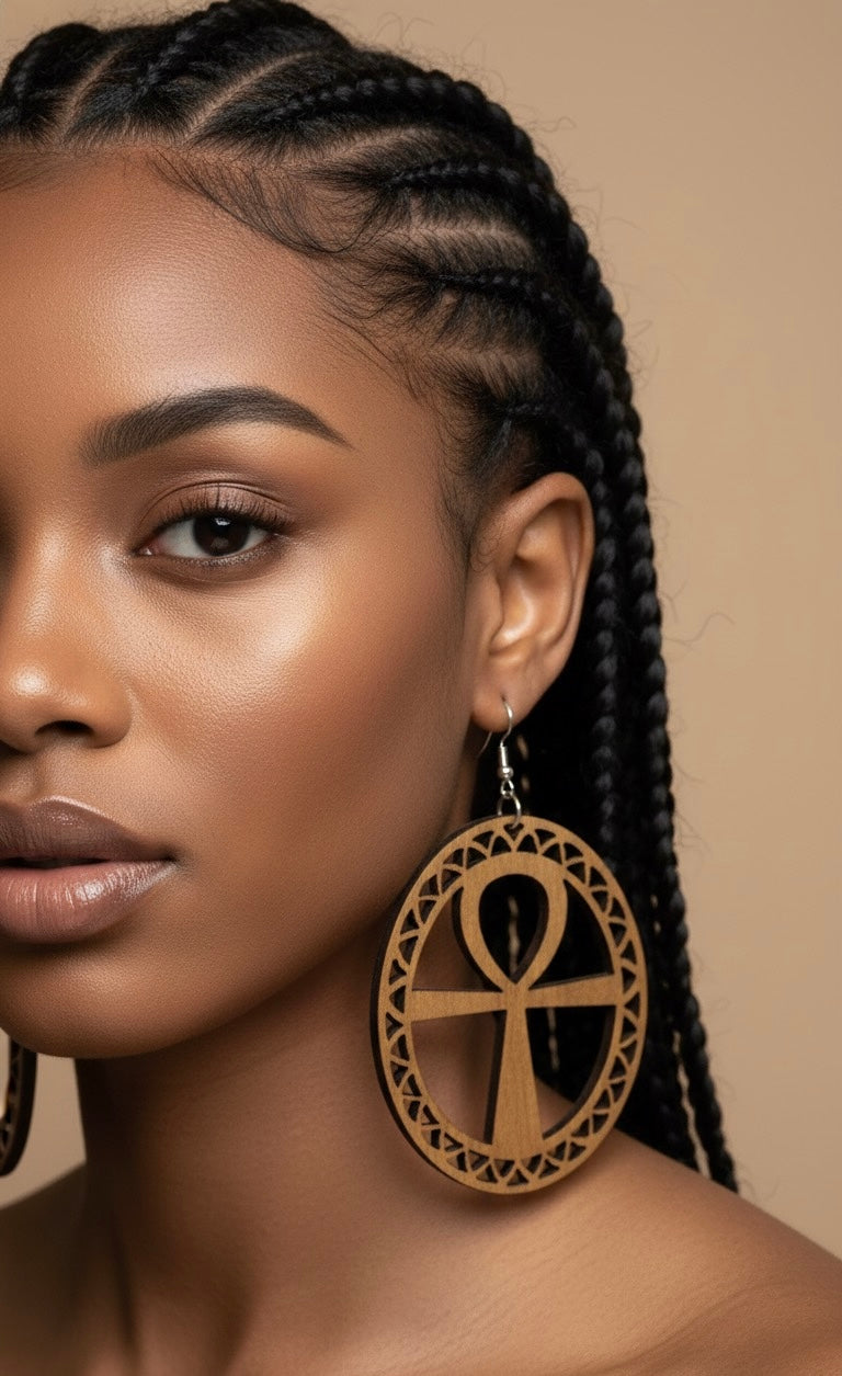 African Ankh Wooden Earrings