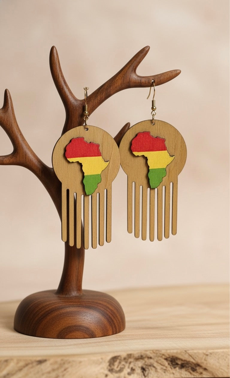 Africa Rasta Pick Earrings – Wooden Cultural Statement