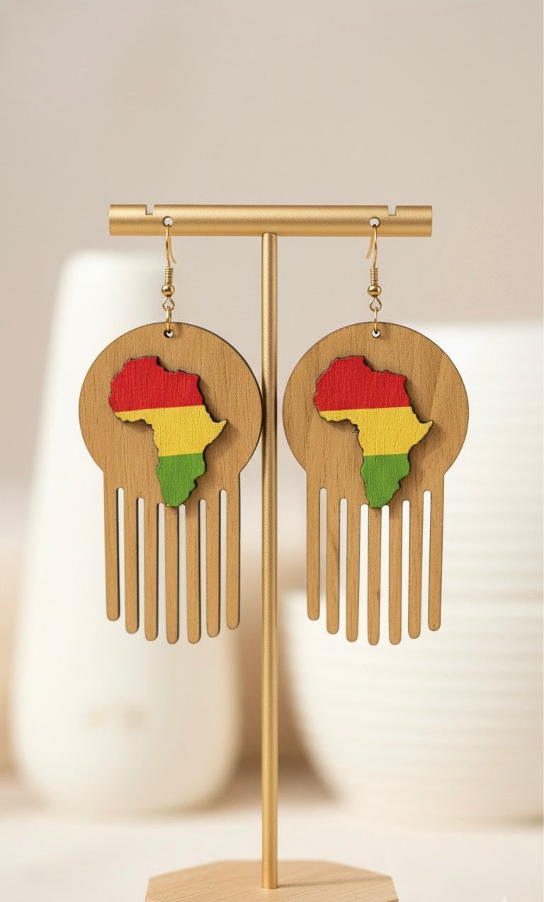 Africa Rasta Pick Earrings – Wooden Cultural Statement