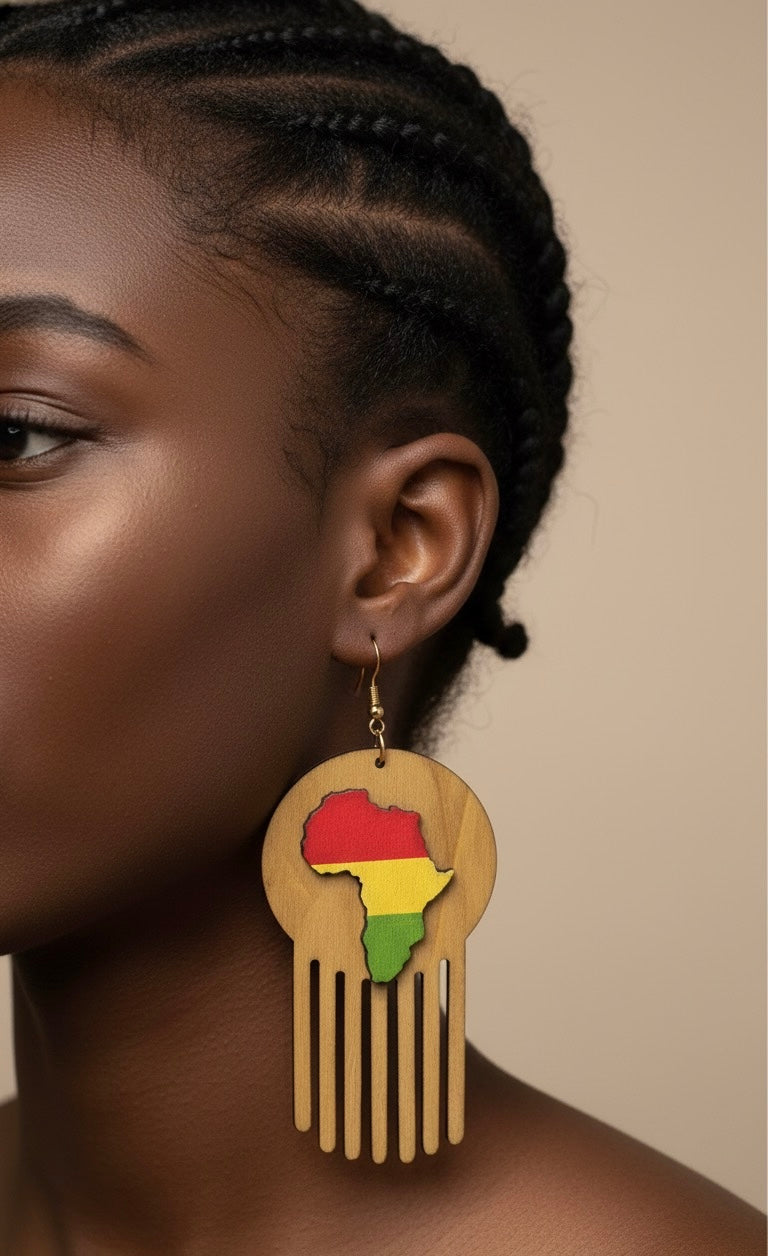 Africa Rasta Pick Earrings – Wooden Cultural Statement