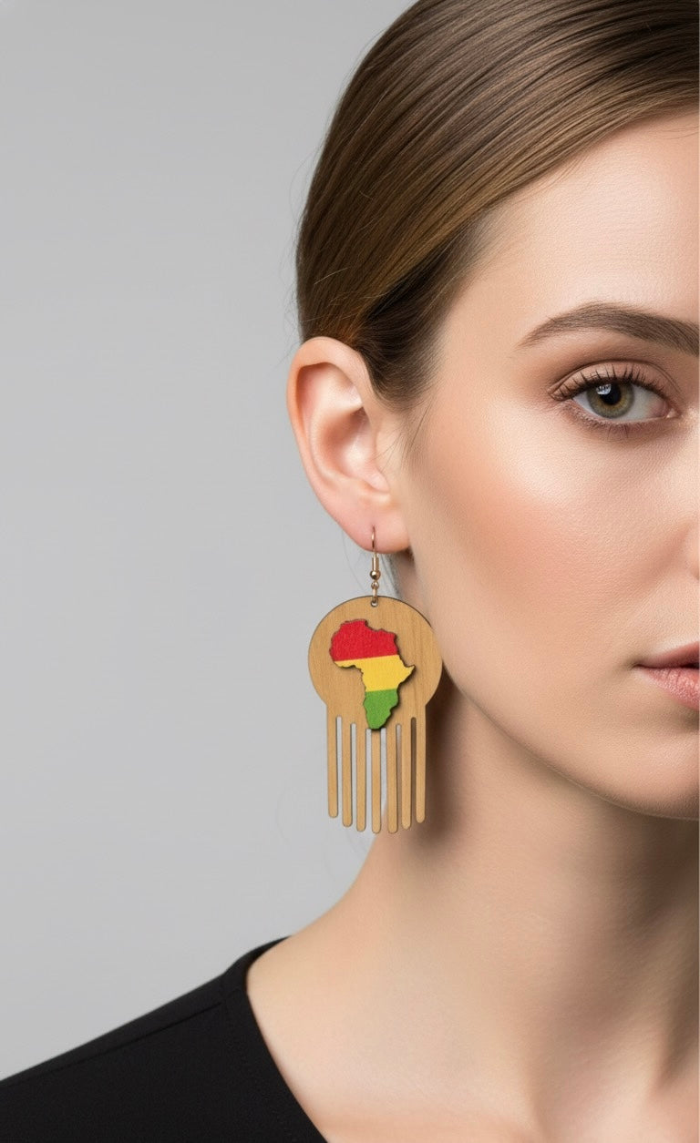 Africa Rasta Pick Earrings – Wooden Cultural Statement