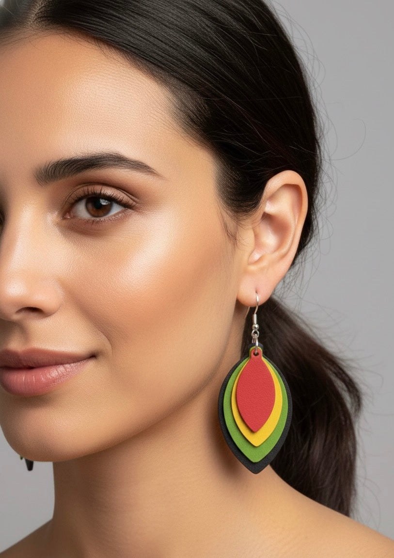 Rasta Layered Leaf Earrings – Lightweight Boho Statement