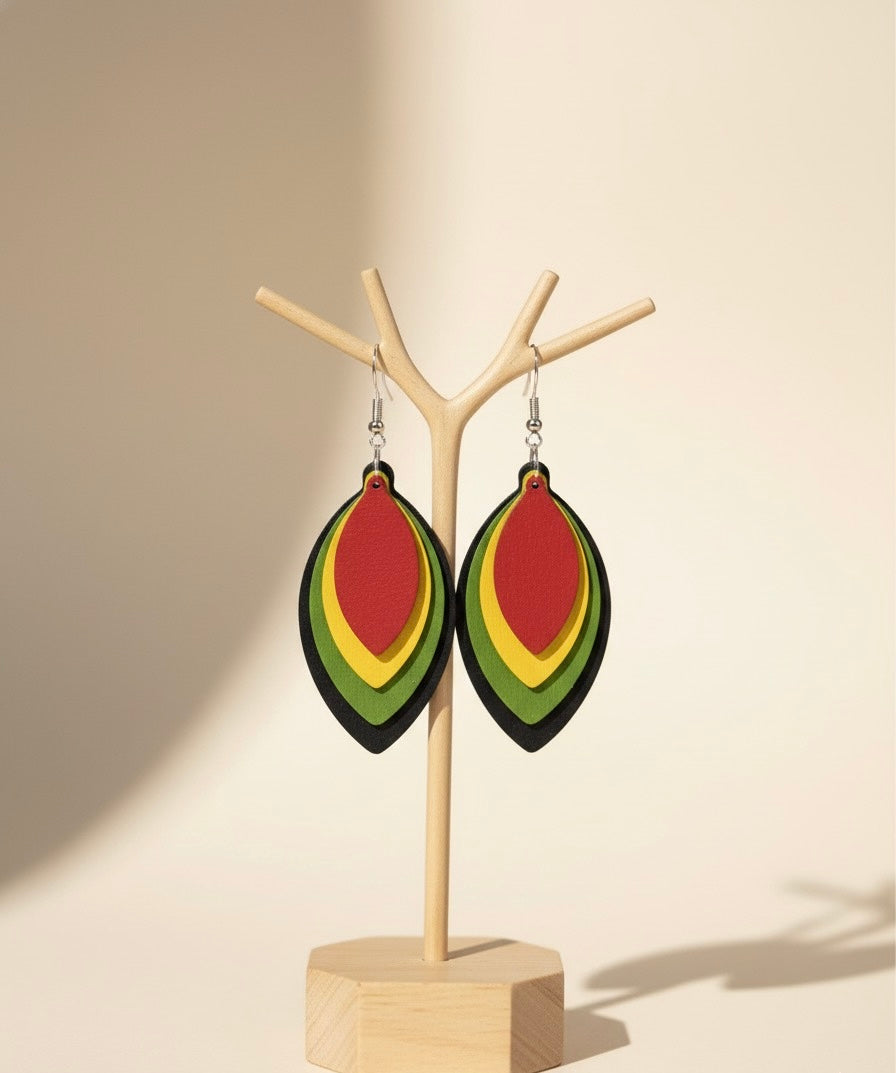 Rasta Layered Leaf Earrings – Lightweight Boho Statement