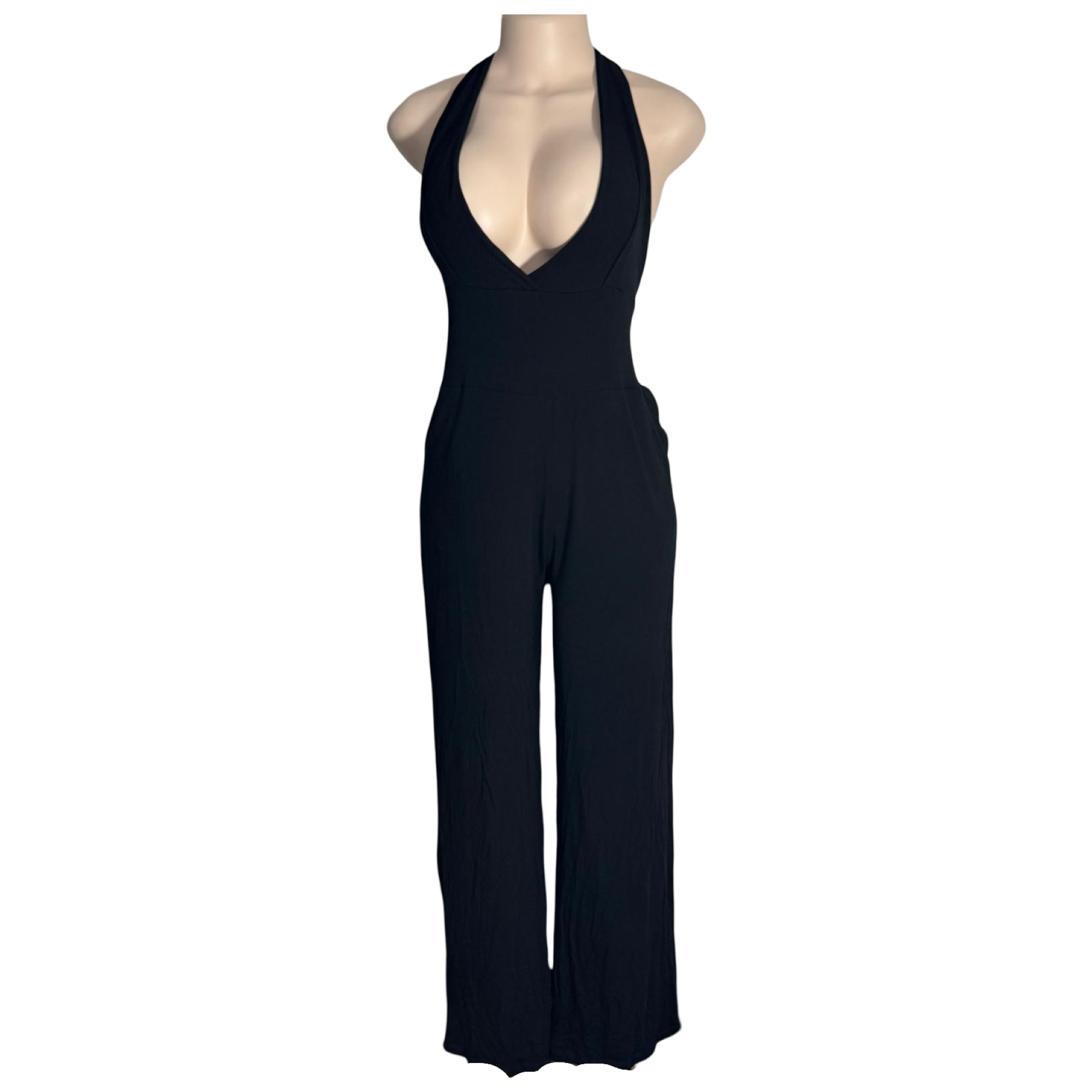 Jumpsuit - Black Jumper w/Deep V Halter