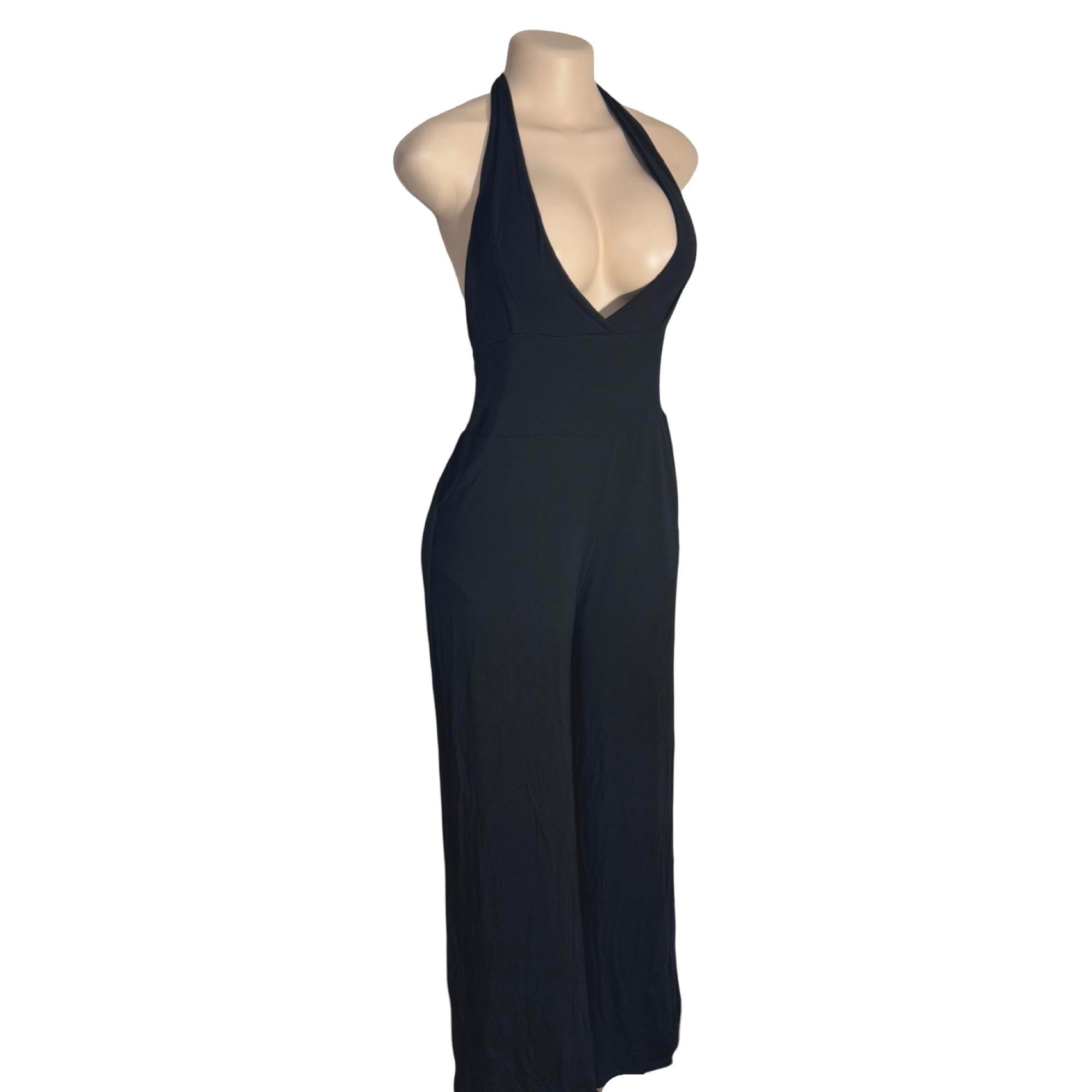 Jumpsuit - Black Jumper w/Deep V Halter