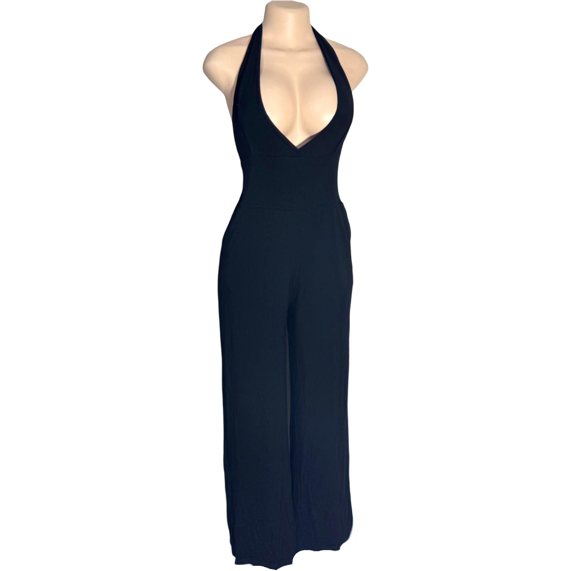 Jumpsuit - Black Jumper w/Deep V Halter