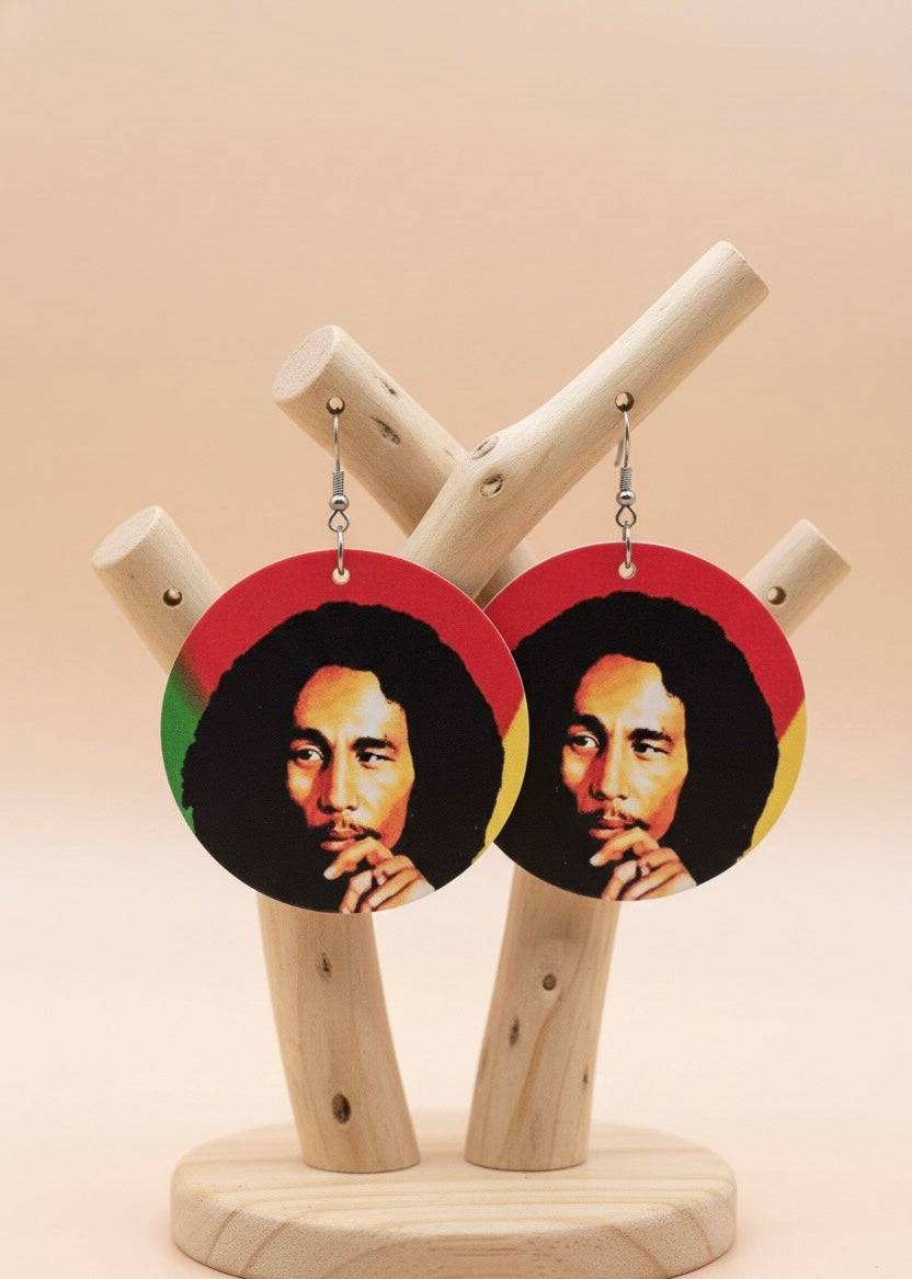 Bob Marley Rasta Round Earrings – Reggae Legend Statement Jewelry