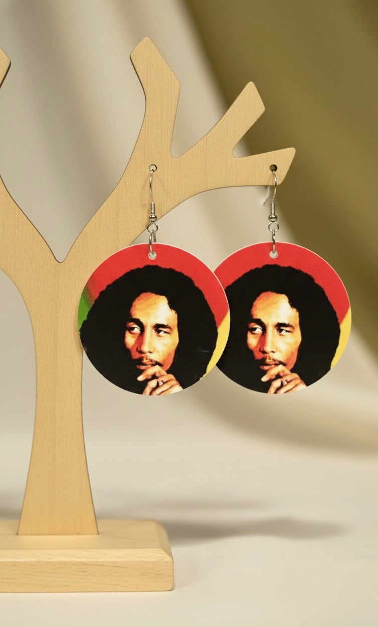 Bob Marley Rasta Round Earrings – Reggae Legend Statement Jewelry