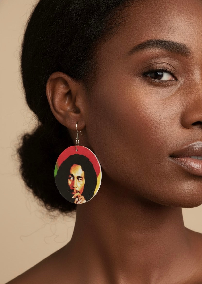 Bob Marley Rasta Round Earrings – Reggae Legend Statement Jewelry