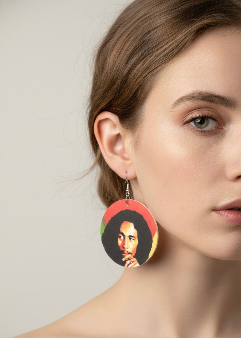 Bob Marley Rasta Round Earrings – Reggae Legend Statement Jewelry