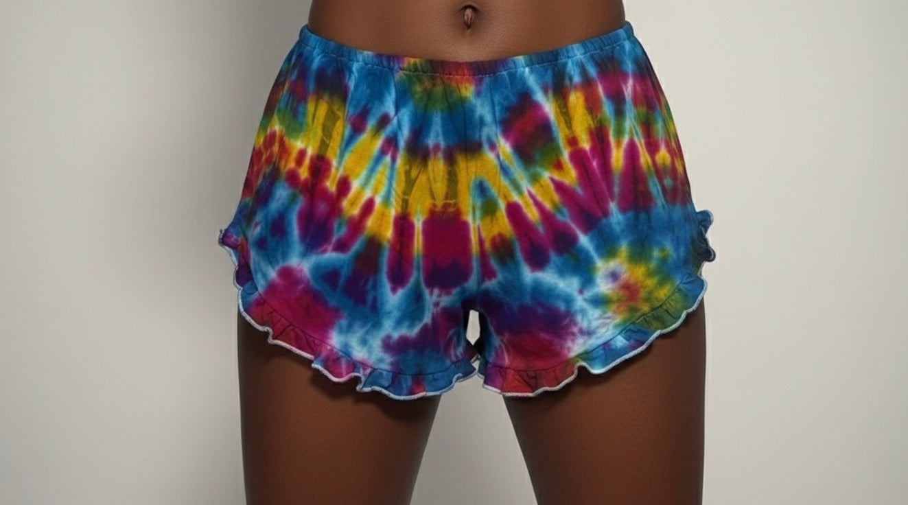 Sexy Tie Dye Ruffle Short Pants.