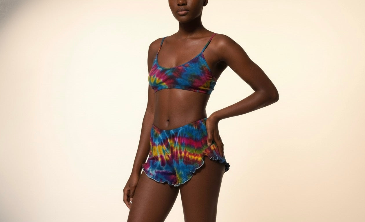 Sexy Tie Dye Ruffle Short Pants.