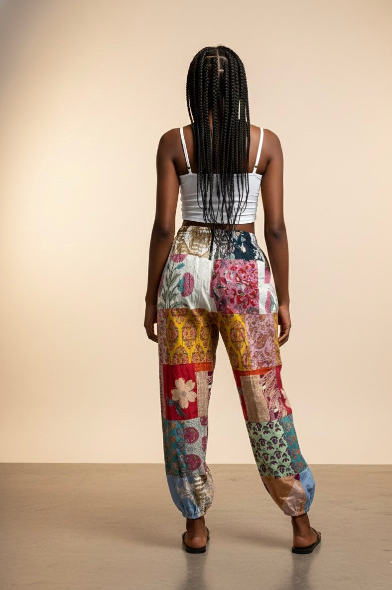 Boho Patchwork Jogger Pants – Colorful Handmade Casual Trousers