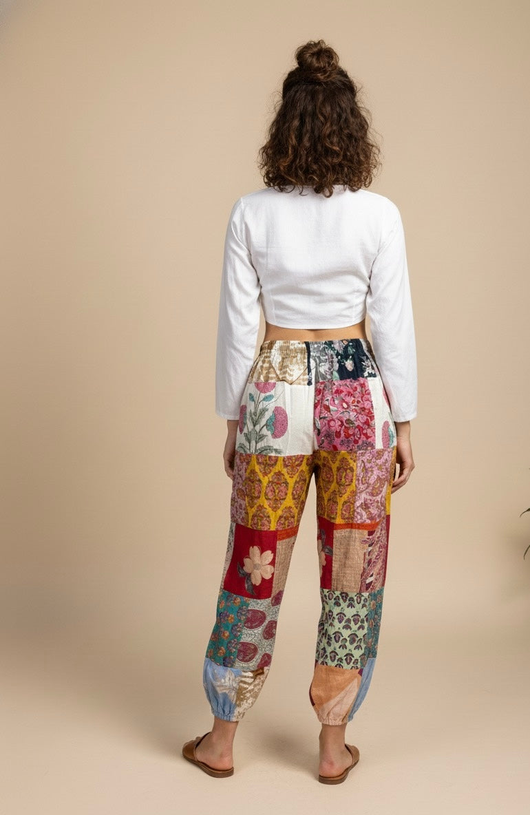 Boho Patchwork Jogger Pants – Colorful Handmade Casual Trousers