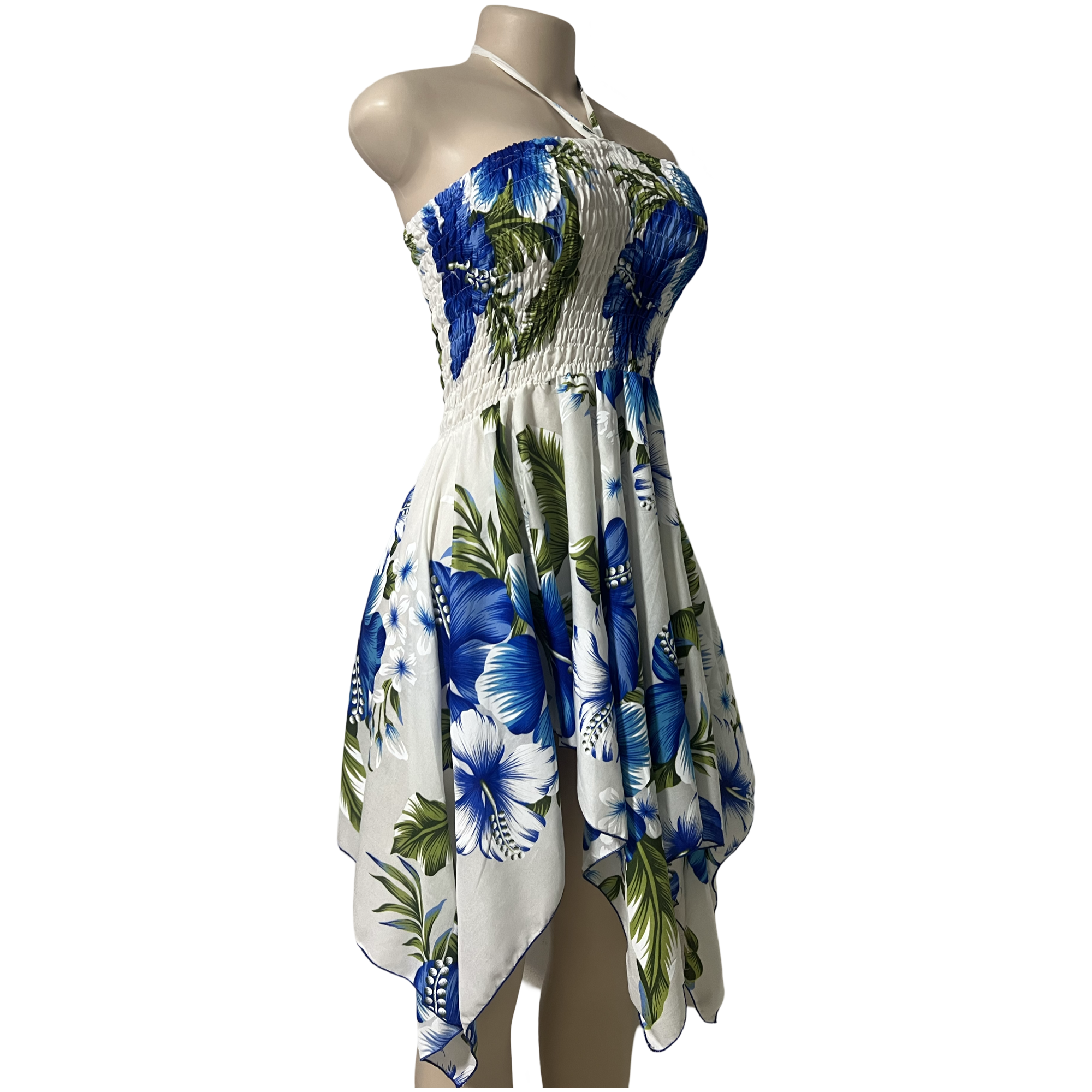 Dress - Hawaii Floral Dress White/Blue