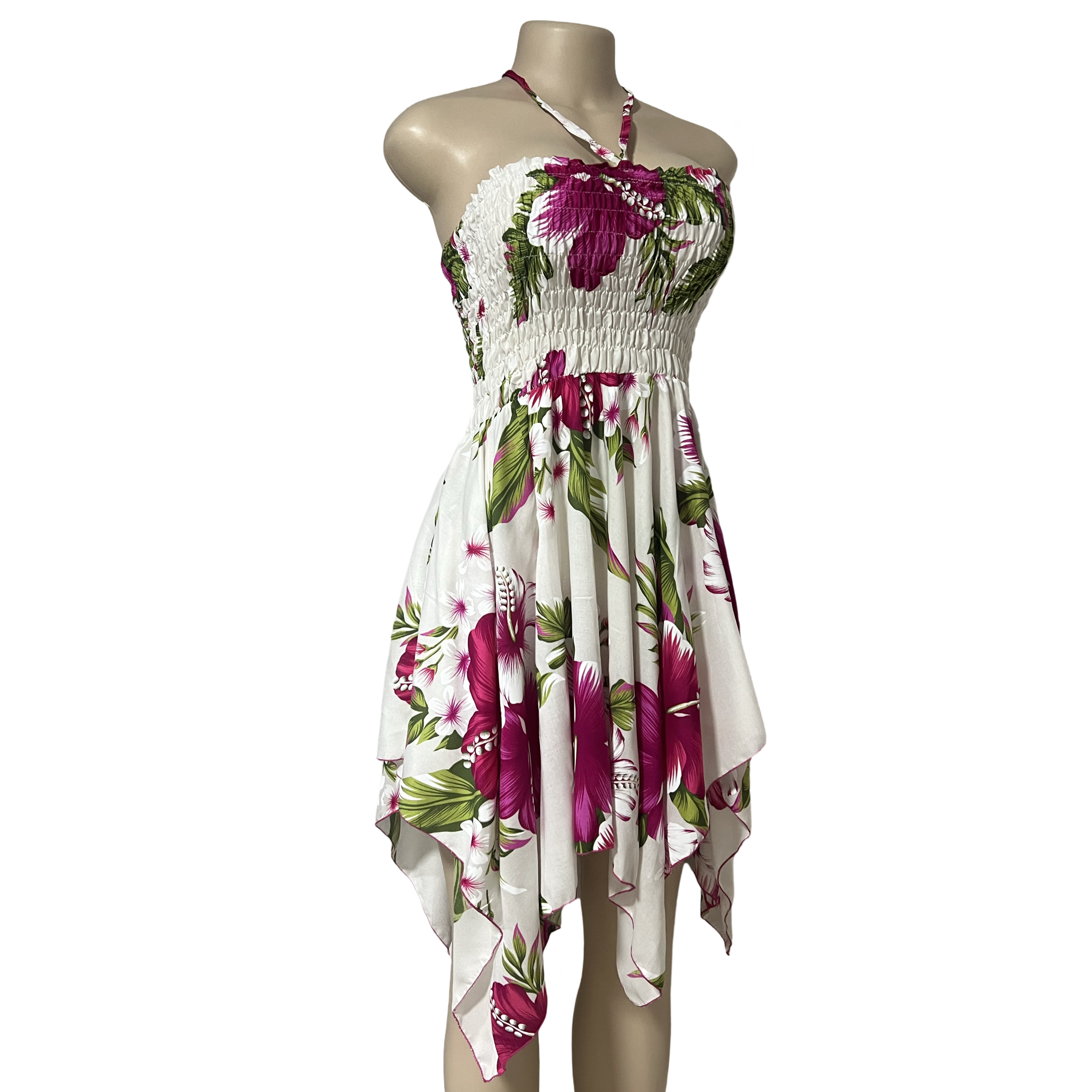 Dress - Hawaii Floral Dress White/Pink