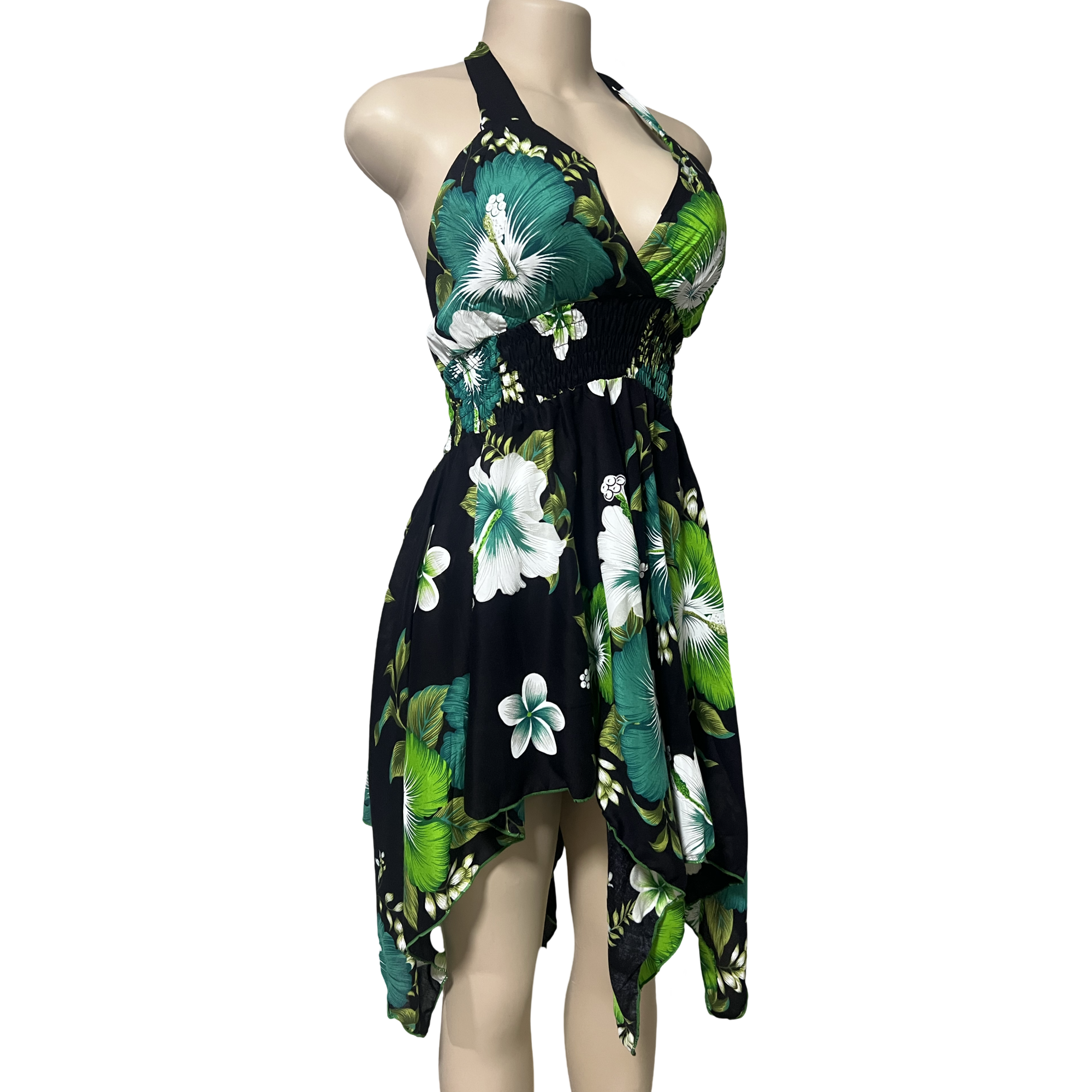 Dress - Halter Flower Dress/ Black-Green