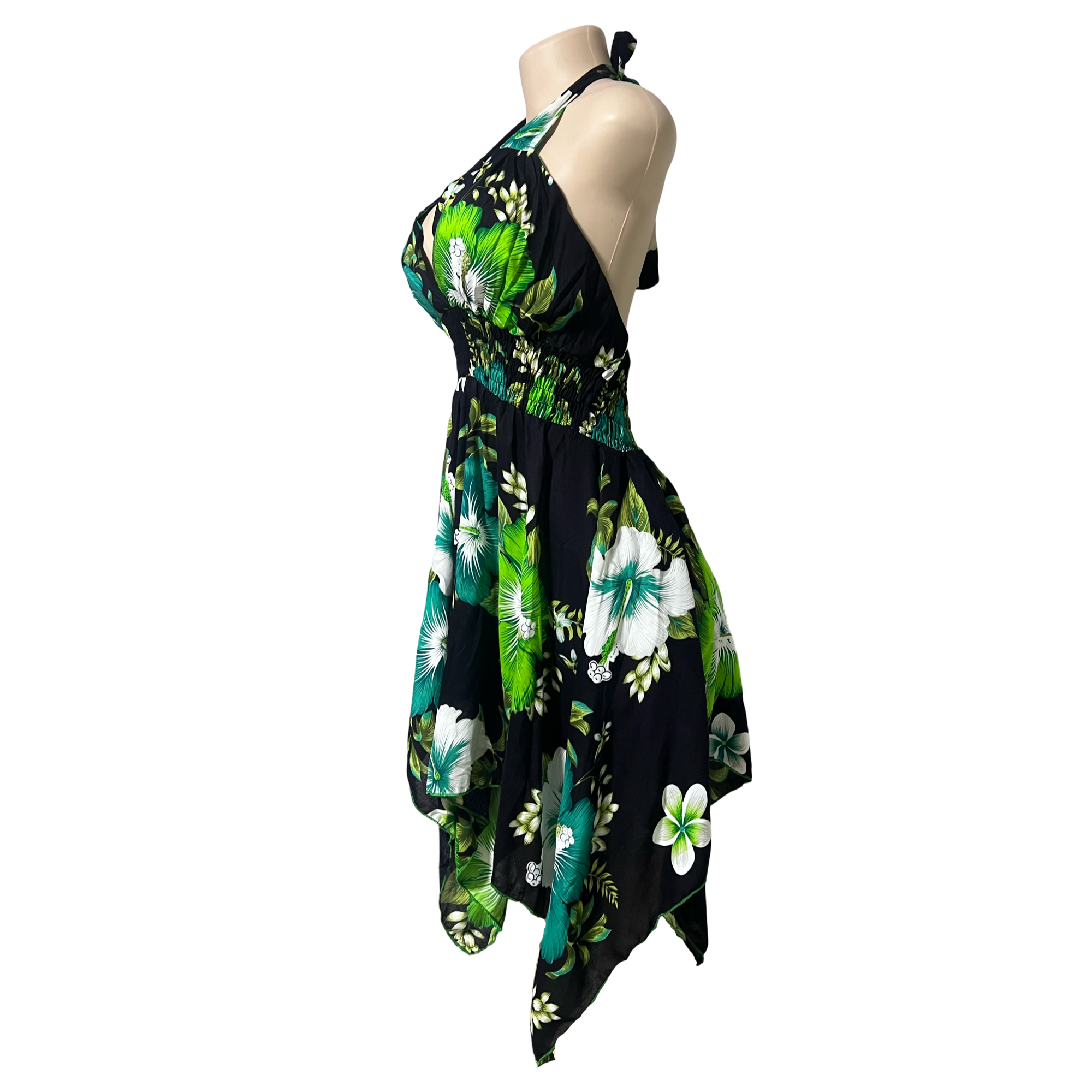 Dress - Halter Flower Dress/ Black-Green