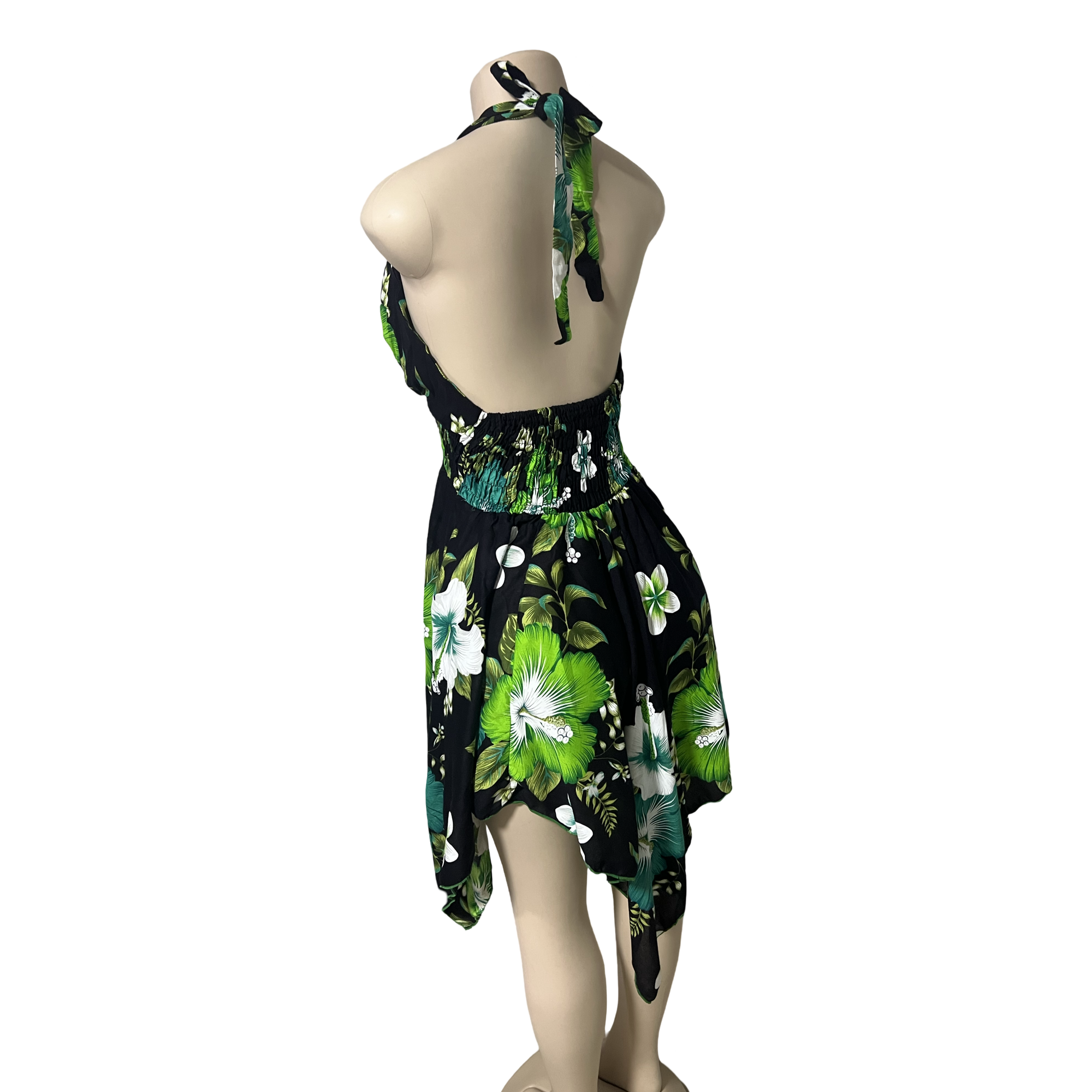 Dress - Halter Flower Dress/ Black-Green