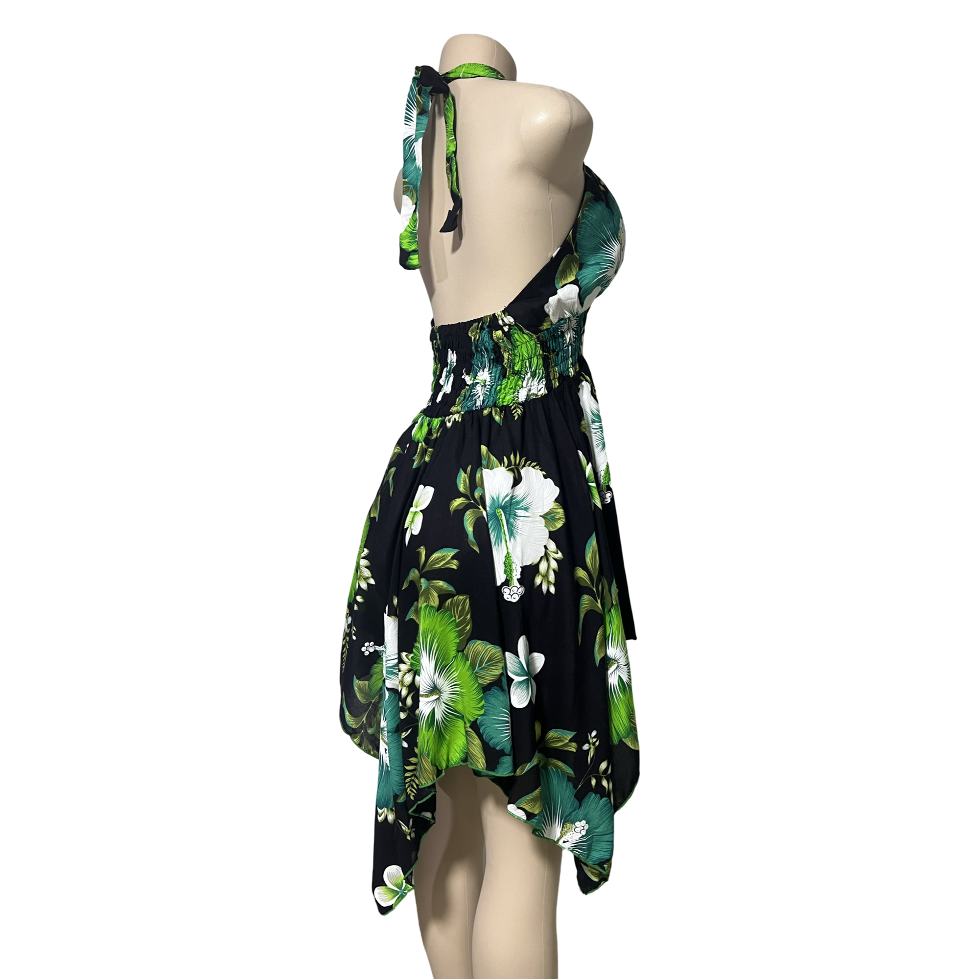 Dress - Halter Flower Dress/ Black-Green