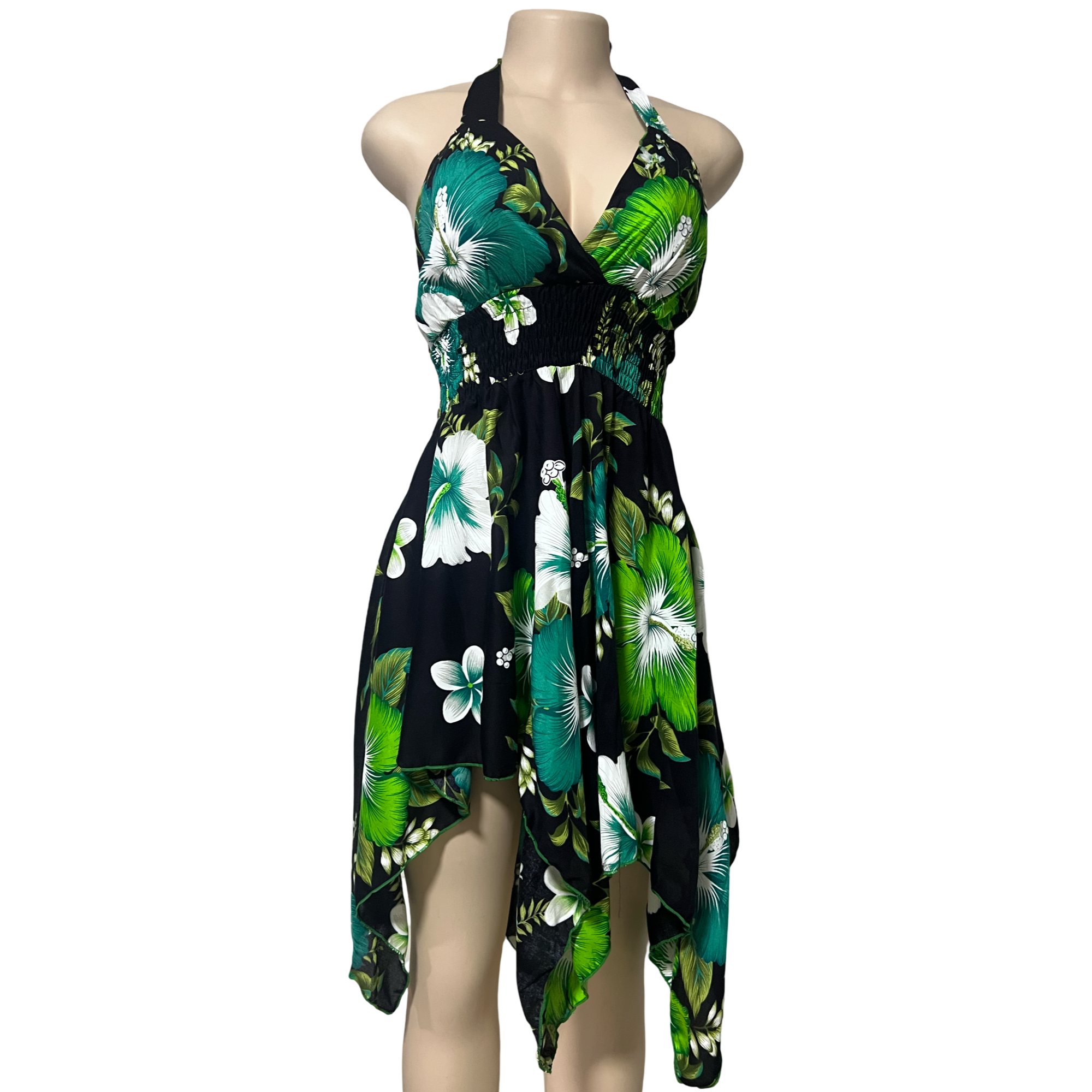 Dress - Halter Flower Dress/ Black-Green