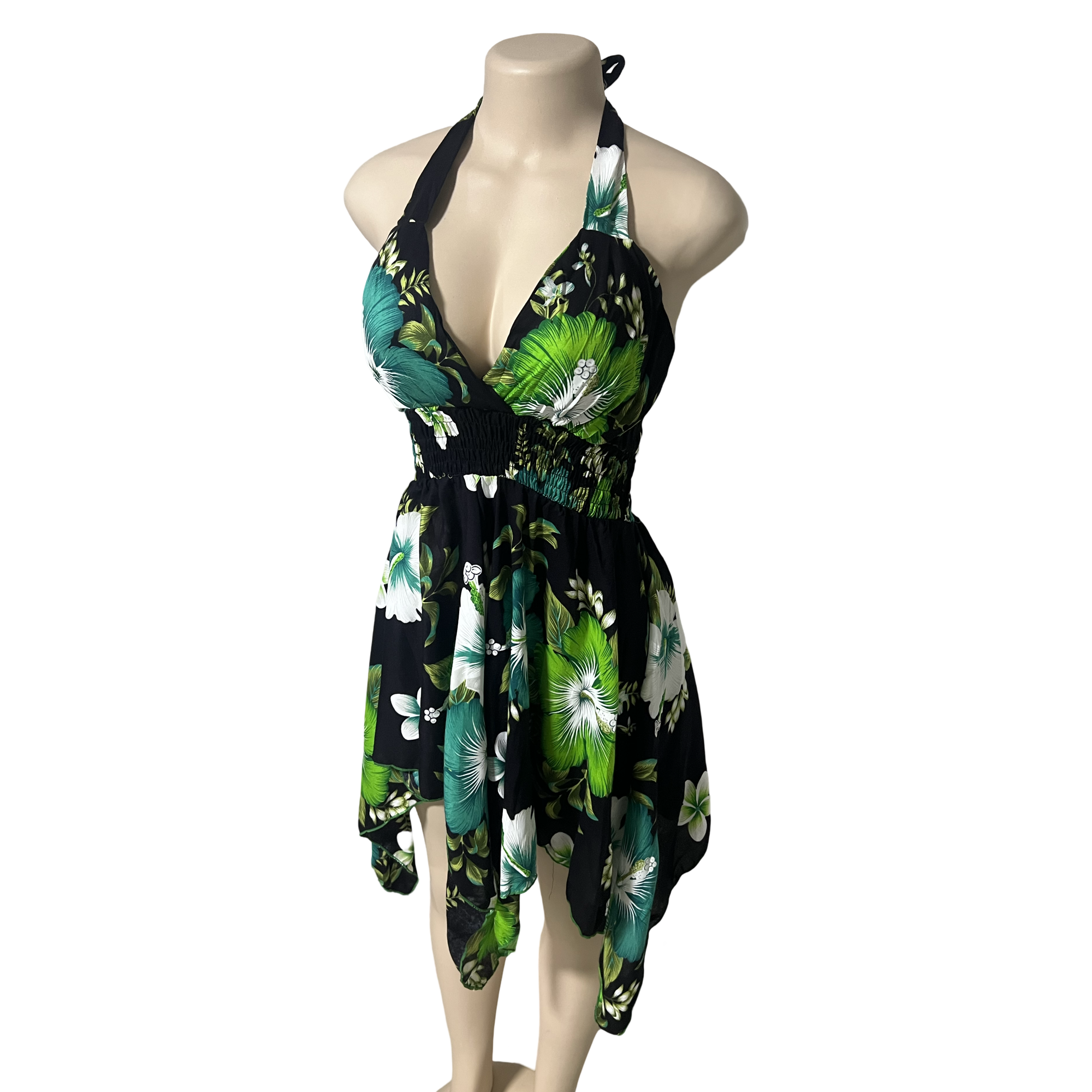 Dress - Halter Flower Dress/ Black-Green