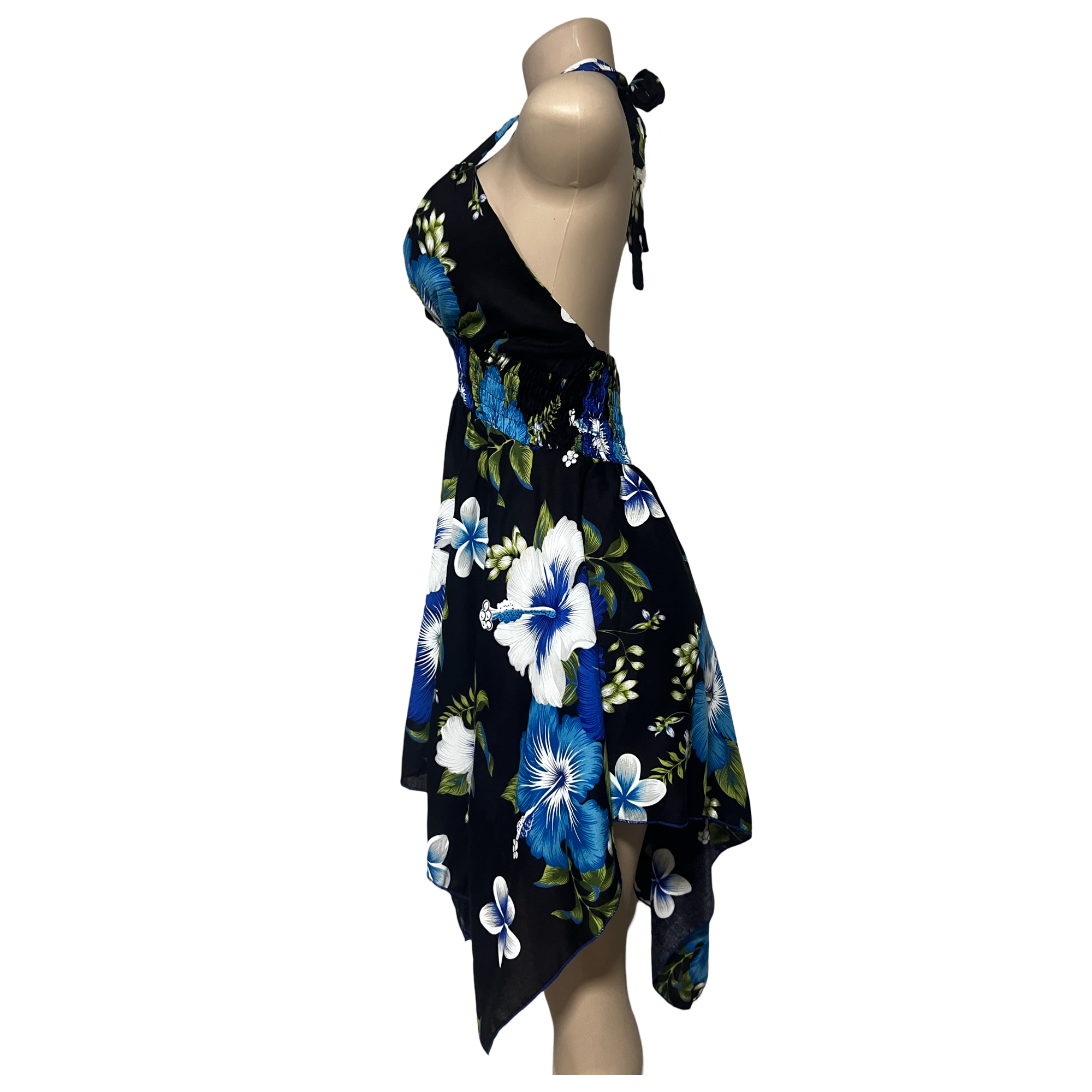 Dress - Halter Flower Dress/ Black-Blue