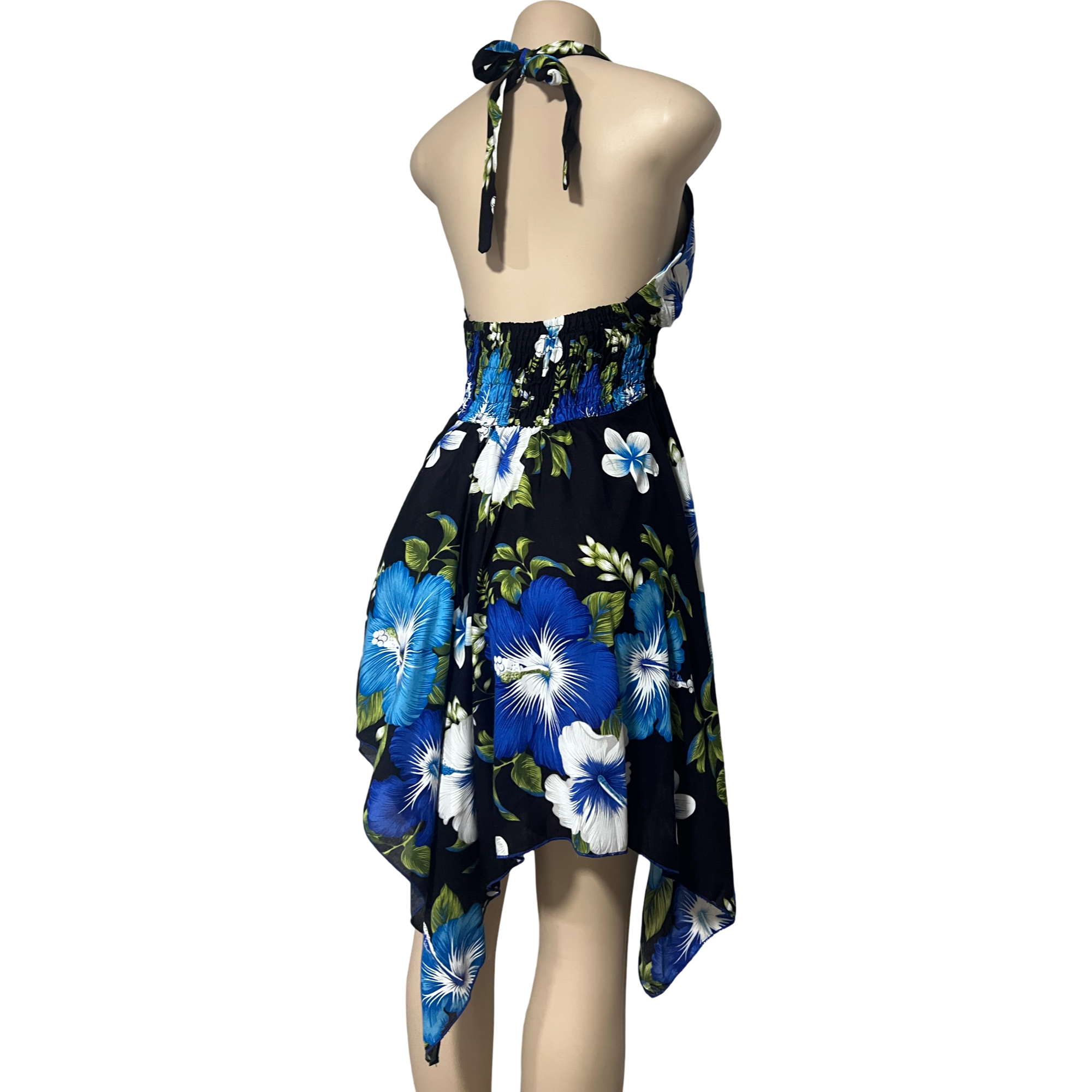 Dress - Halter Flower Dress/ Black-Blue