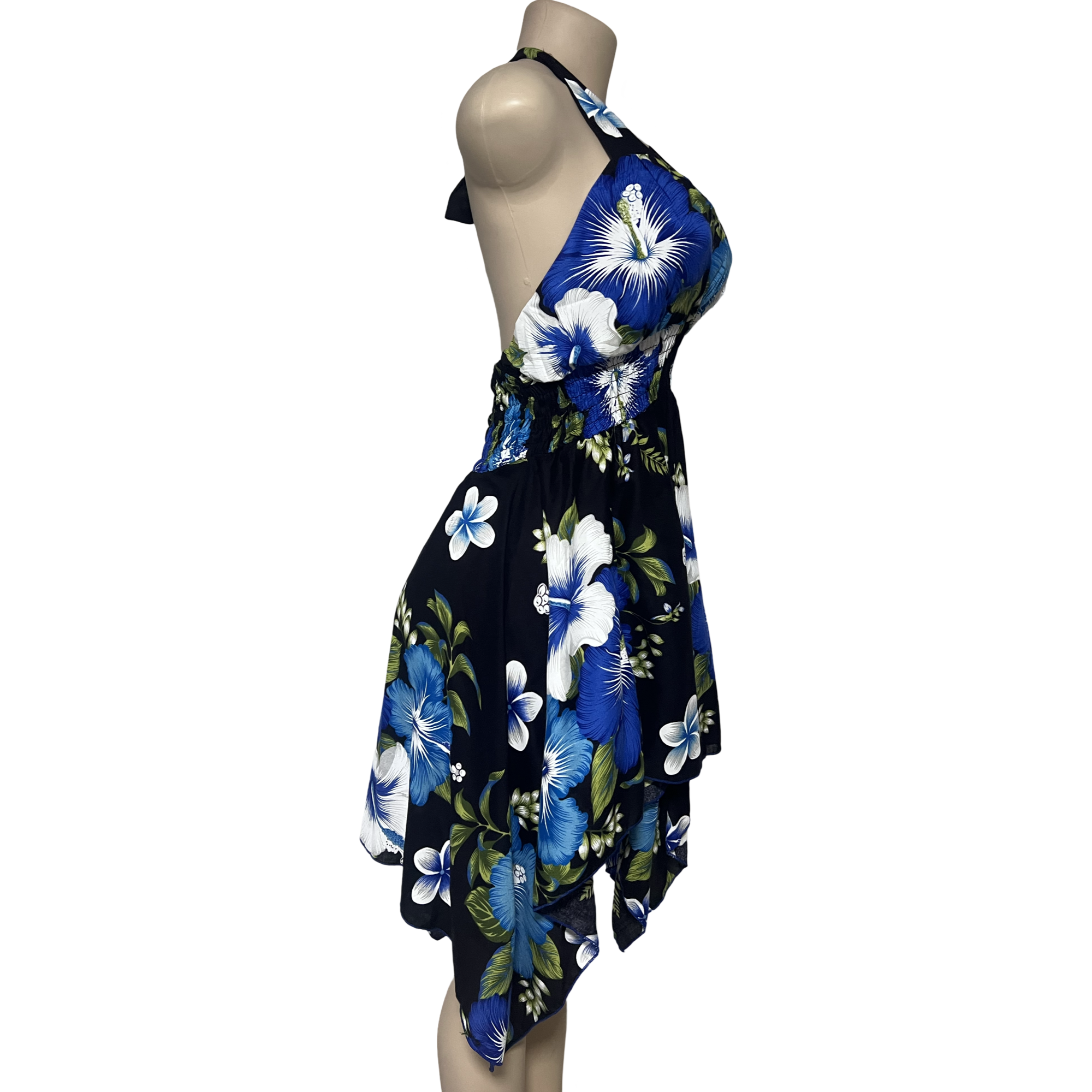 Dress - Halter Flower Dress/ Black-Blue