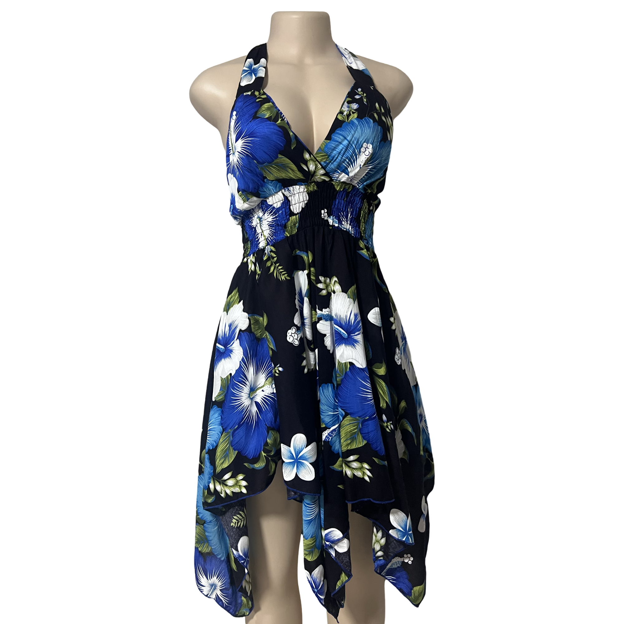 Dress - Halter Flower Dress/ Black-Blue