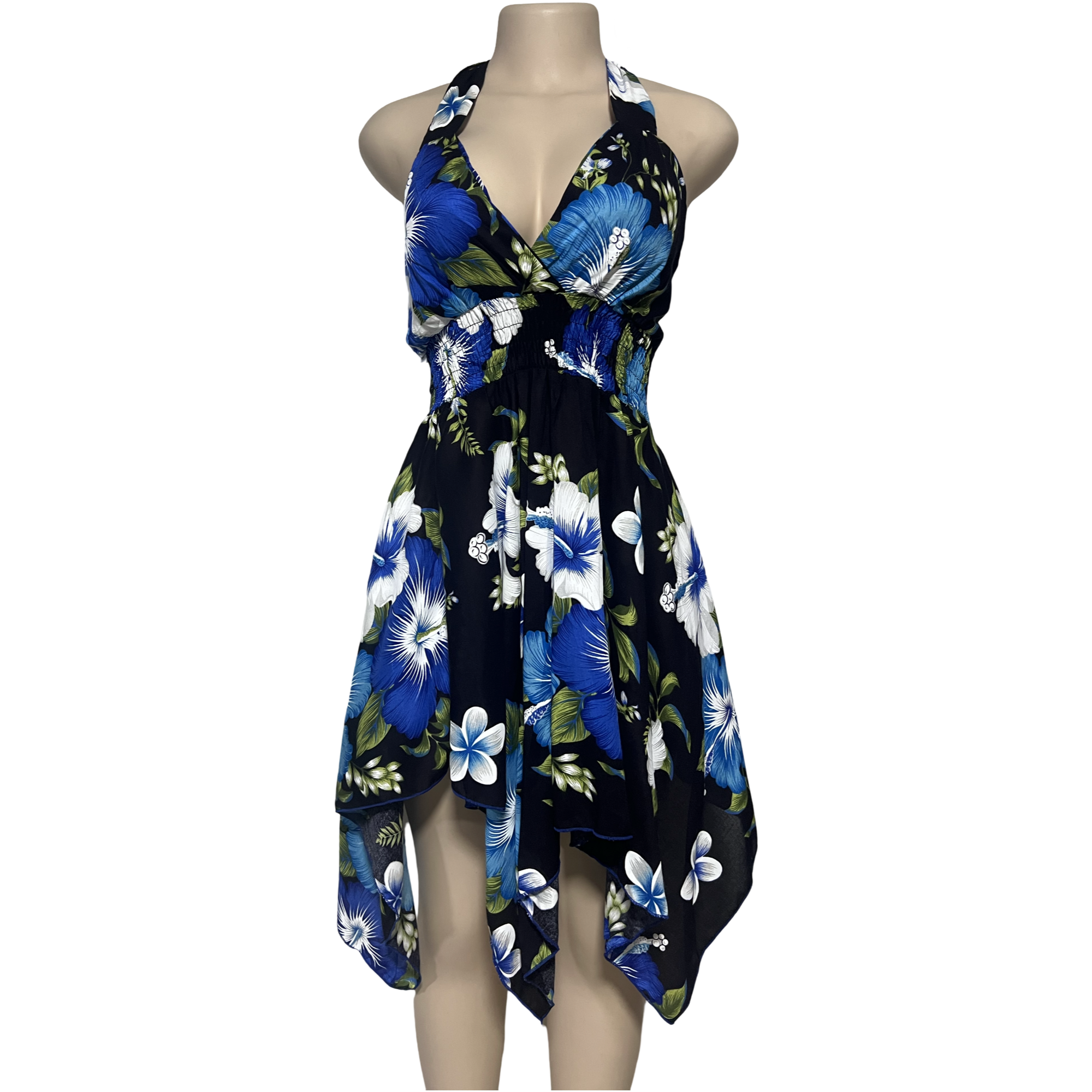 Dress - Halter Flower Dress/ Black-Blue