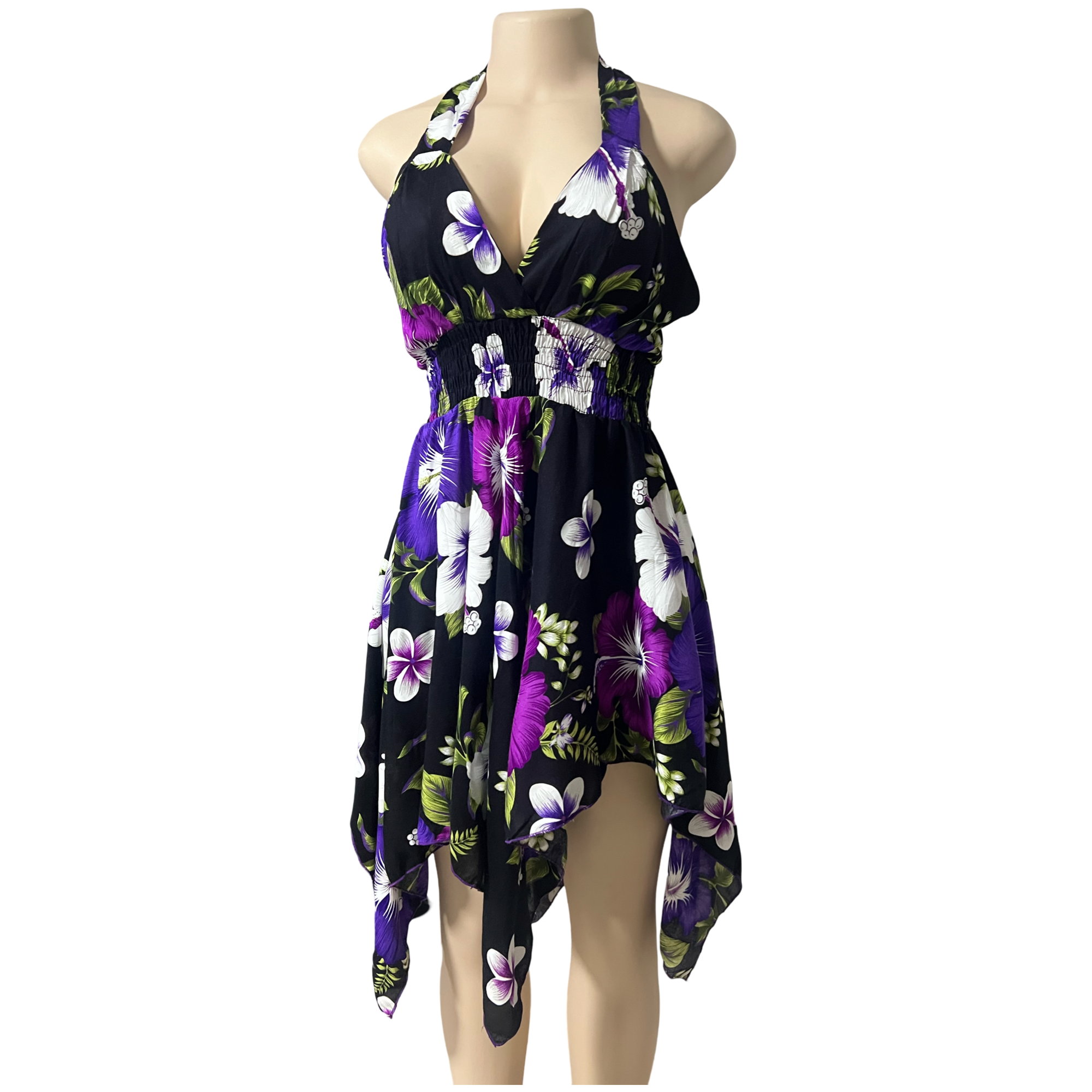 Dress - Halter Flower Dress/ Black-Purple