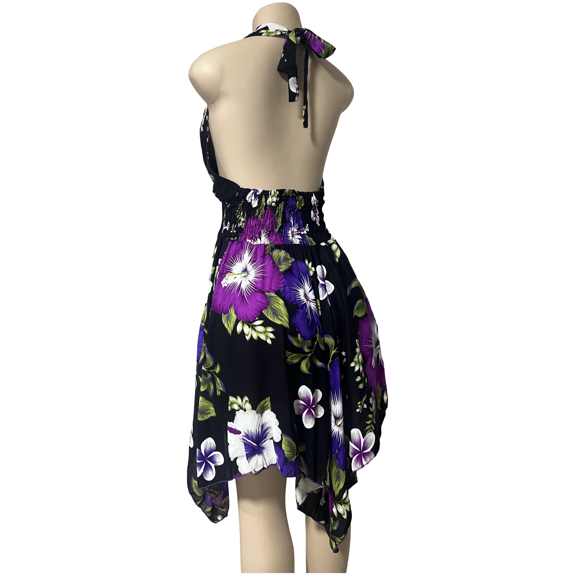 Dress - Halter Flower Dress/ Black-Purple