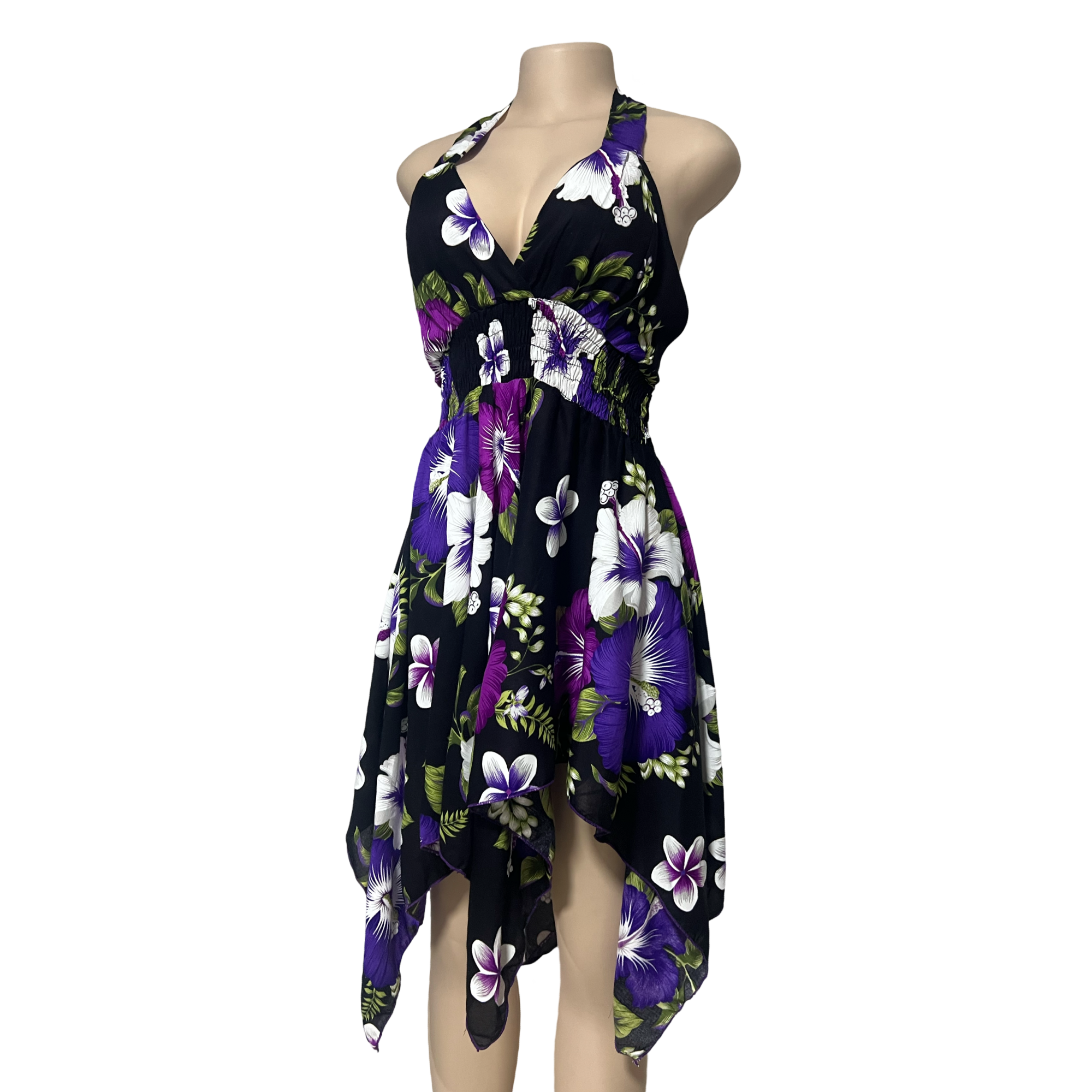 Dress - Halter Flower Dress/ Black-Purple