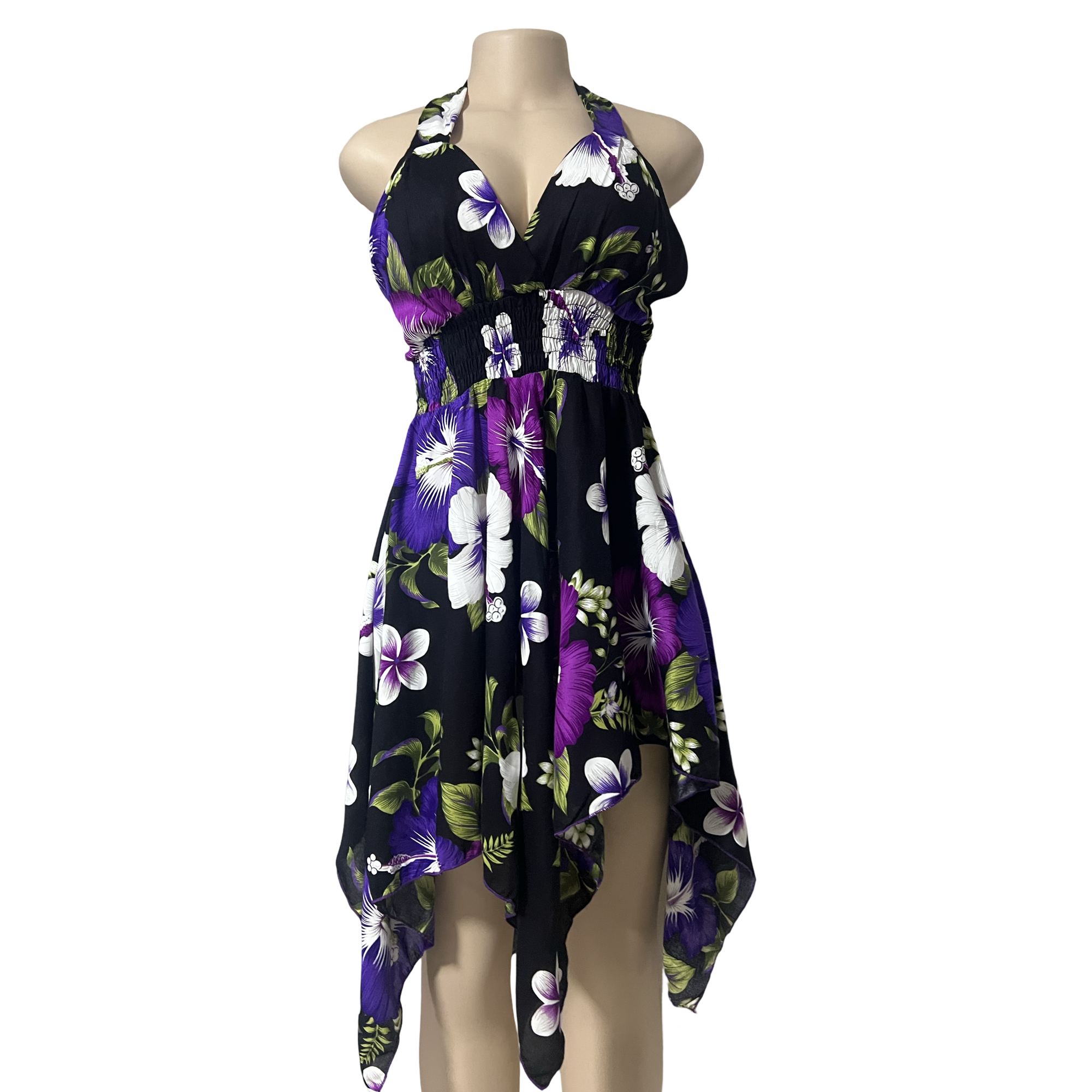 Dress - Halter Flower Dress/ Black-Purple