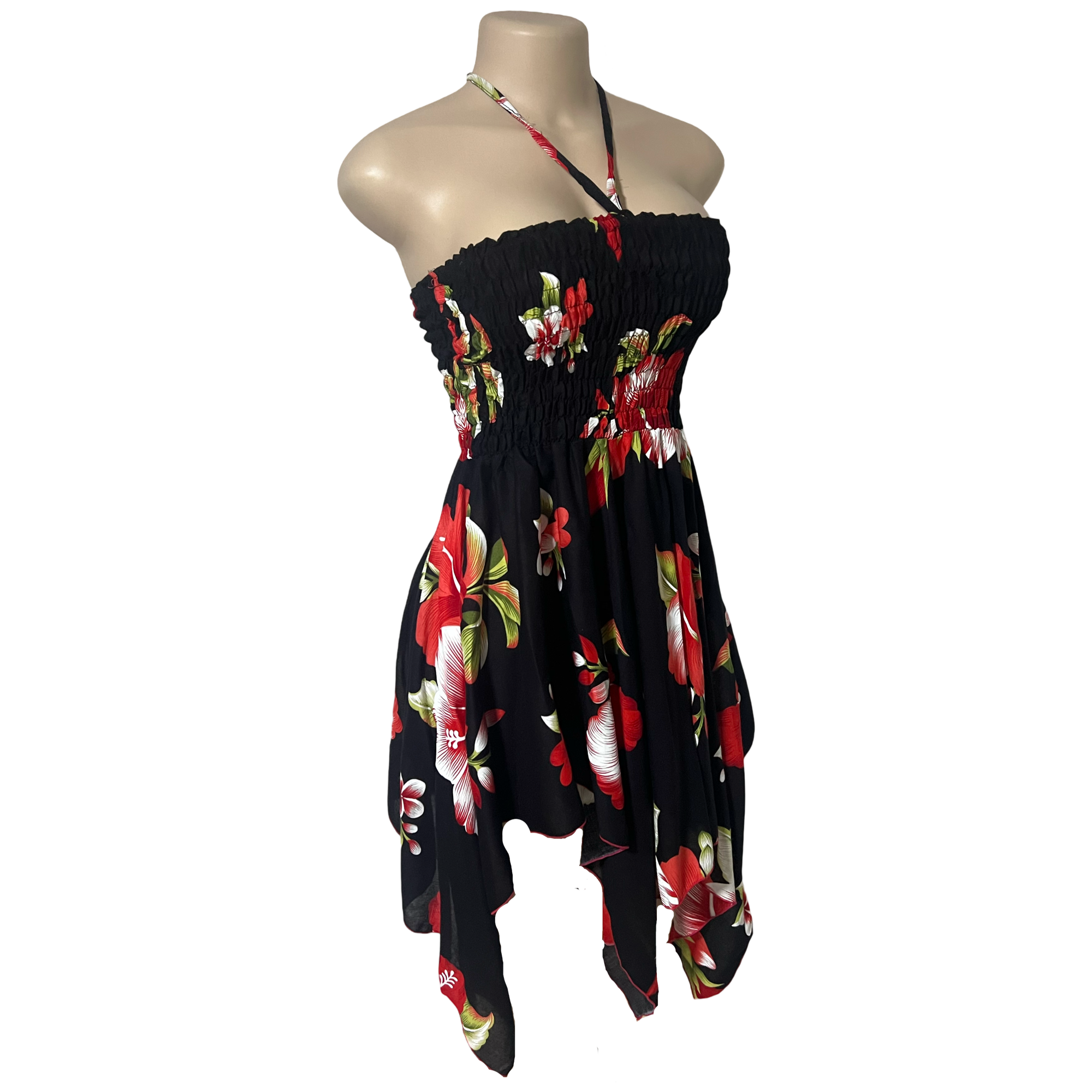 Dress - Hawaii Flower Dress/ White-Red