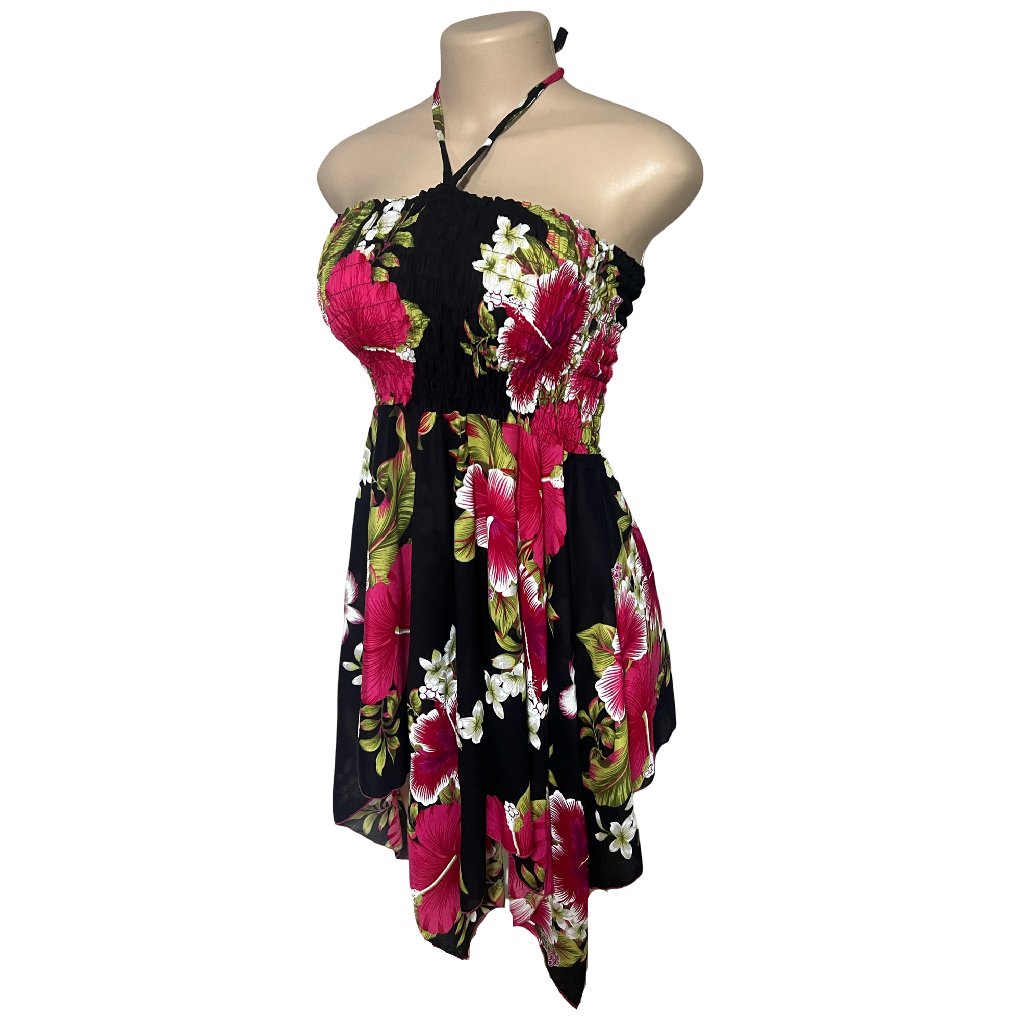 Dress - Hawaii Flower Dress/ White-Pink