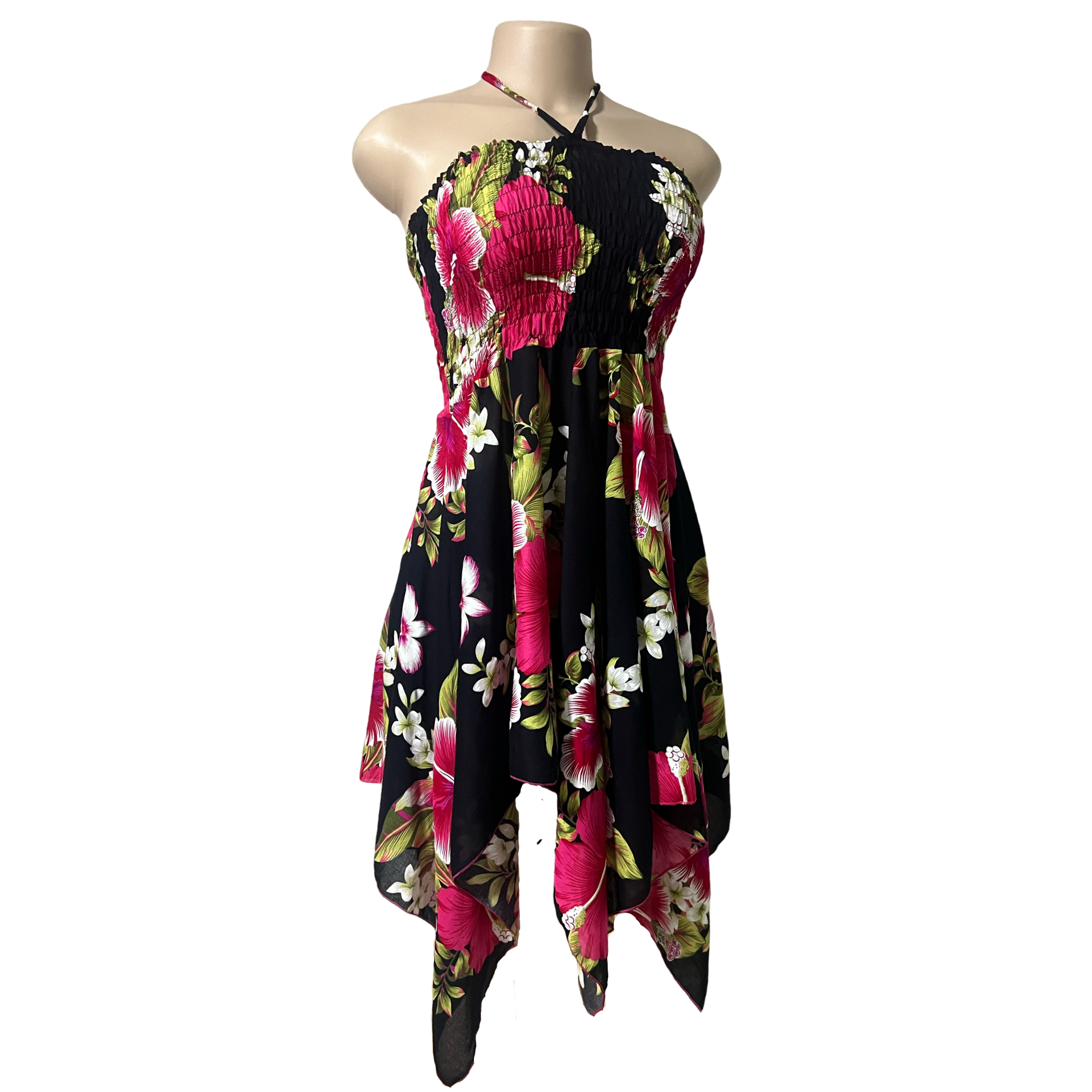 Dress - Hawaii Flower Dress/ White-Pink