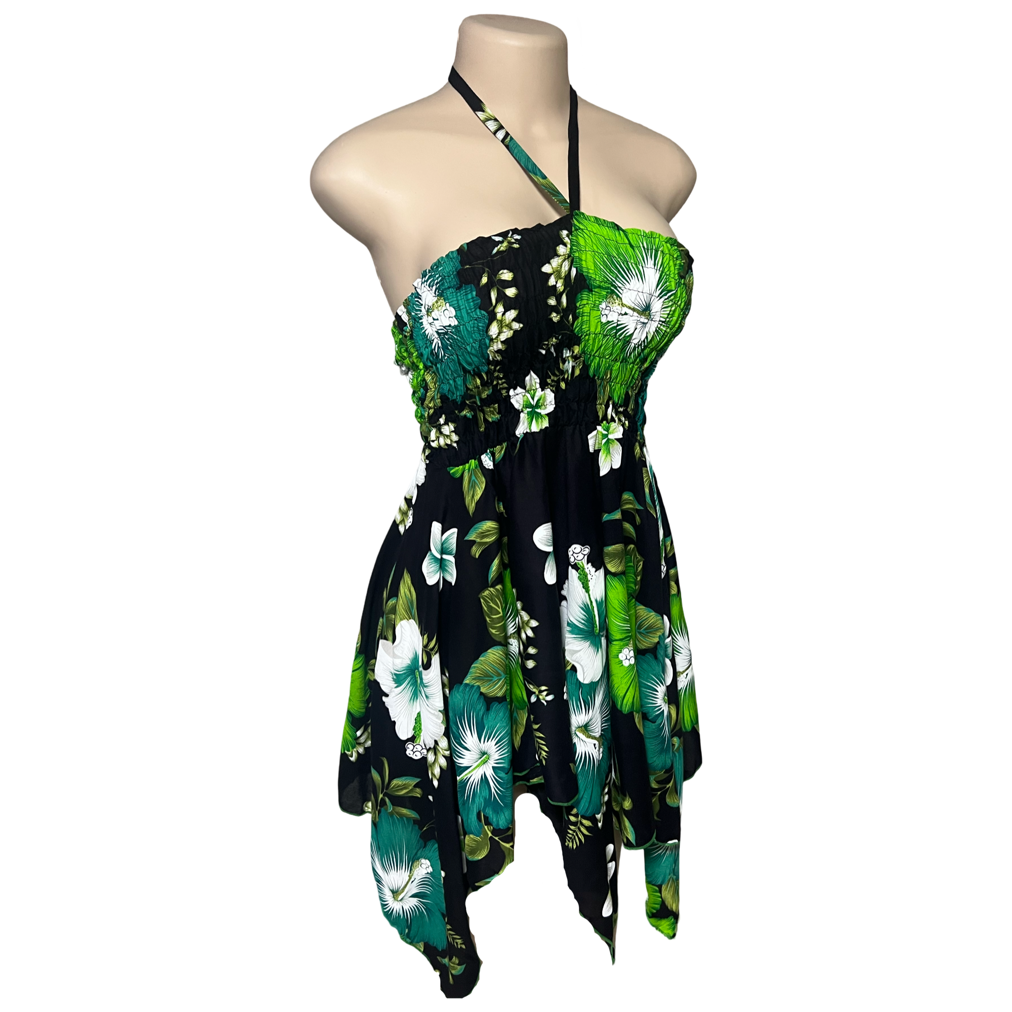 Dress - Hawaii Flower Dress/ White-Green