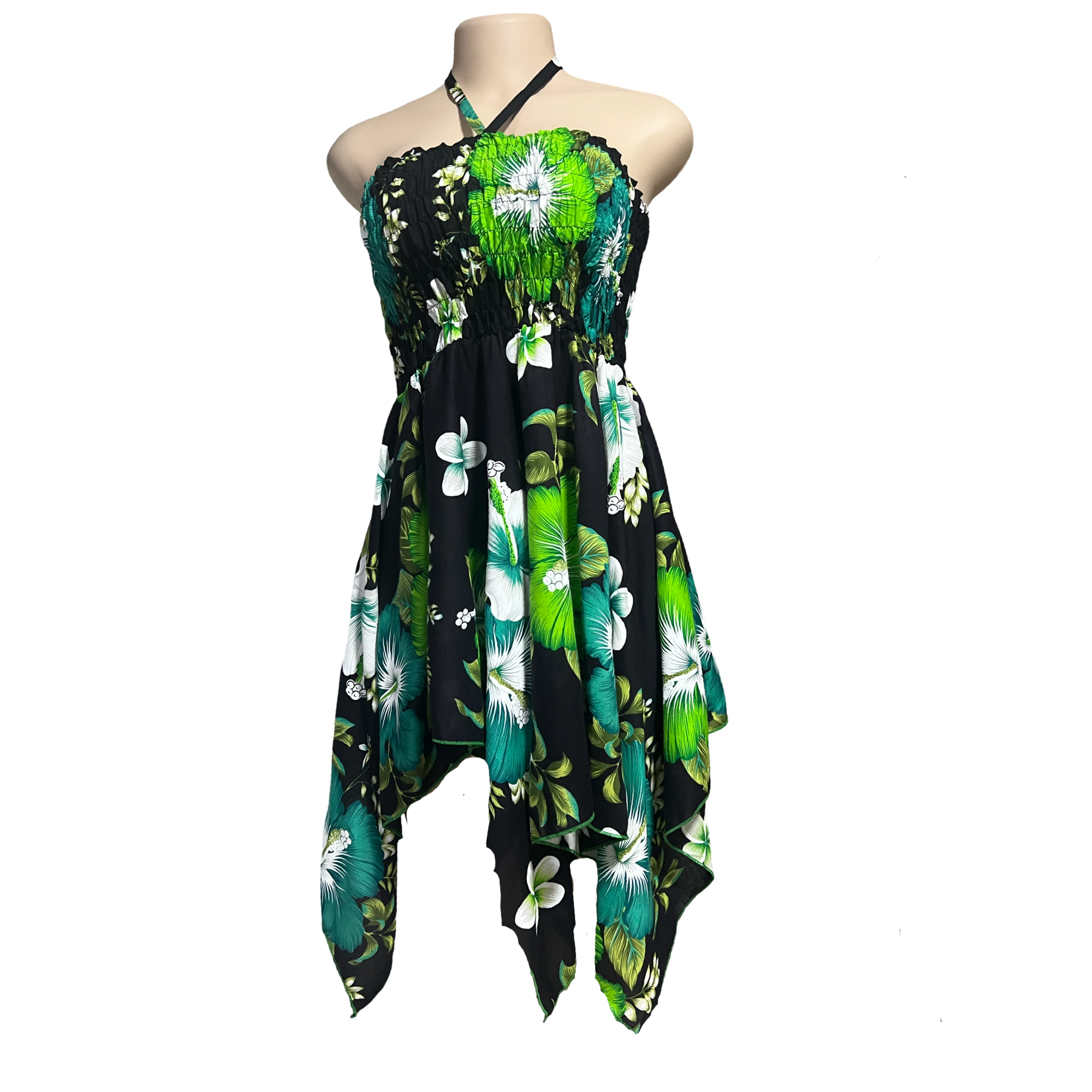 Dress - Hawaii Flower Dress/ White-Green